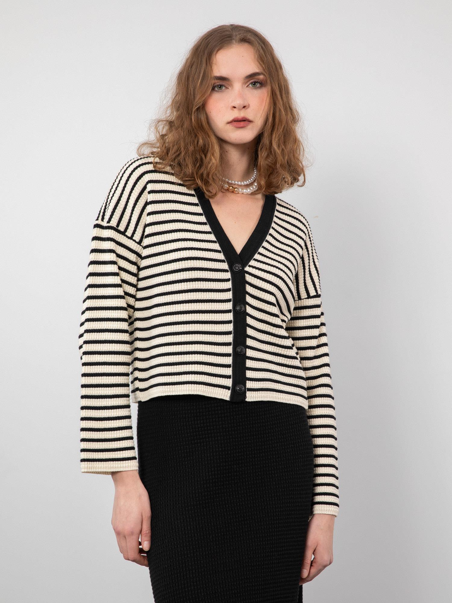 Organik Pamuk Karışımlı Çizgili Hırka