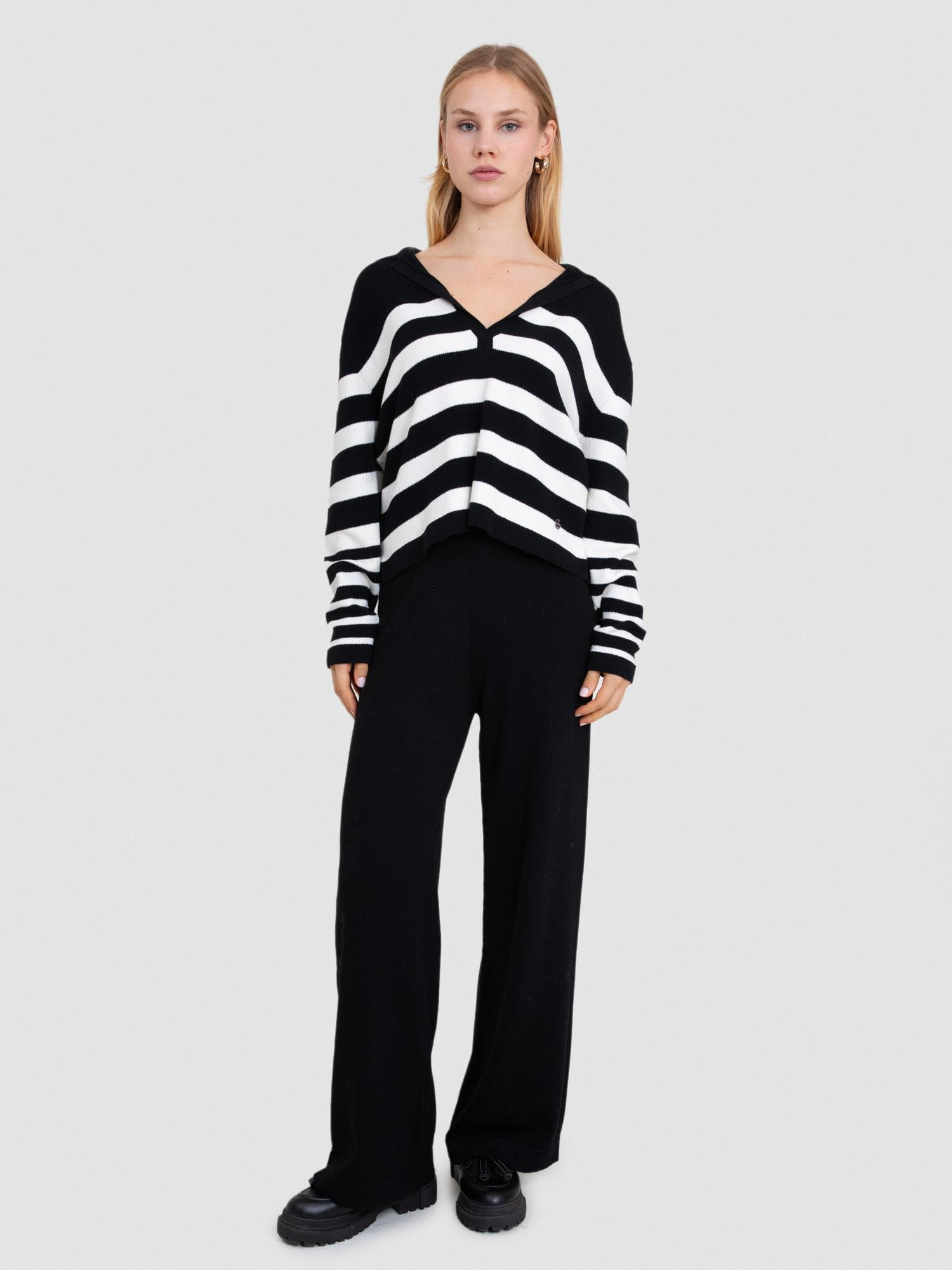 Organik Pamuk Karışımlı Çizgili Kazak