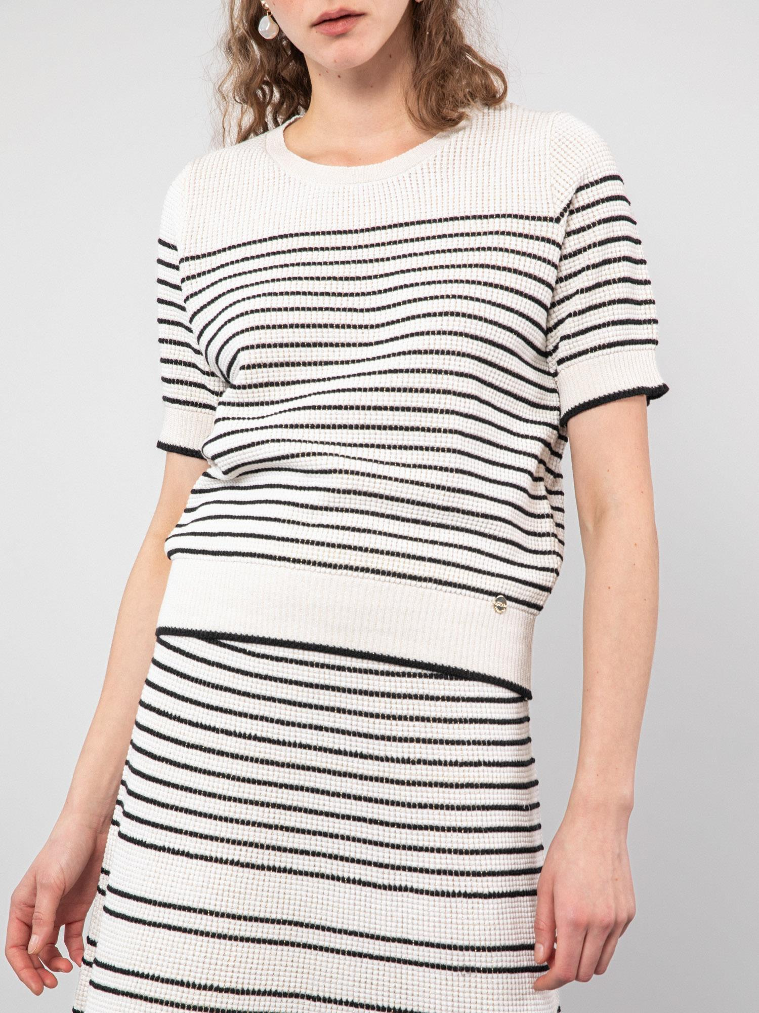 Organik Pamuk Karışımlı Çizgili Zıt Renk Detaylı Kazak