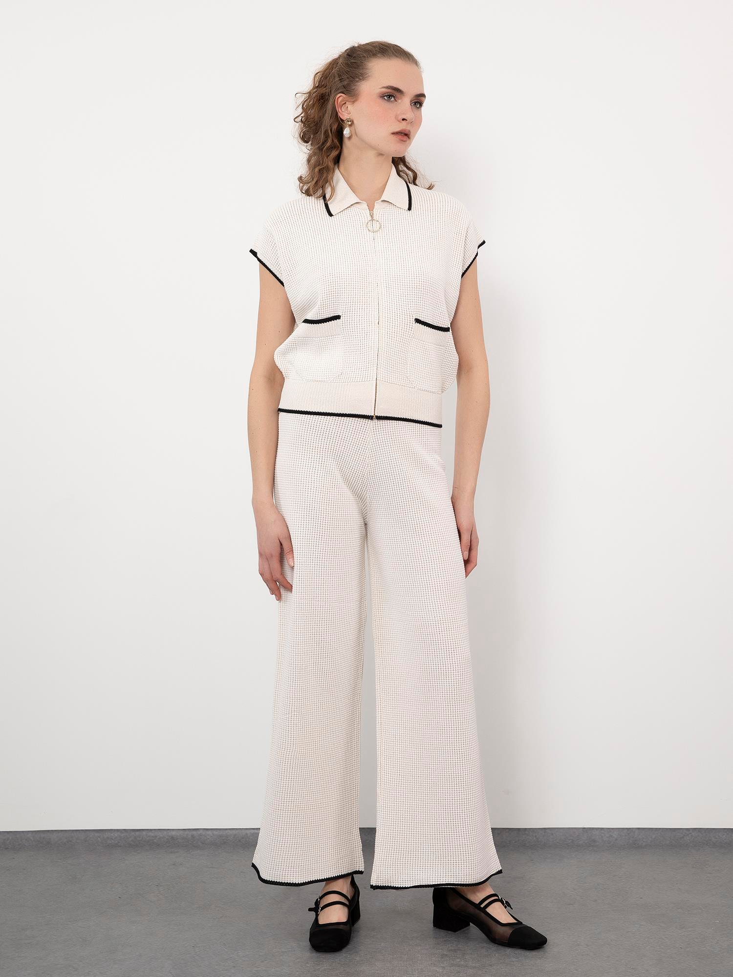 Organik Pamuk Karışımlı Çizgili Zıt Renk Detaylı Yelek