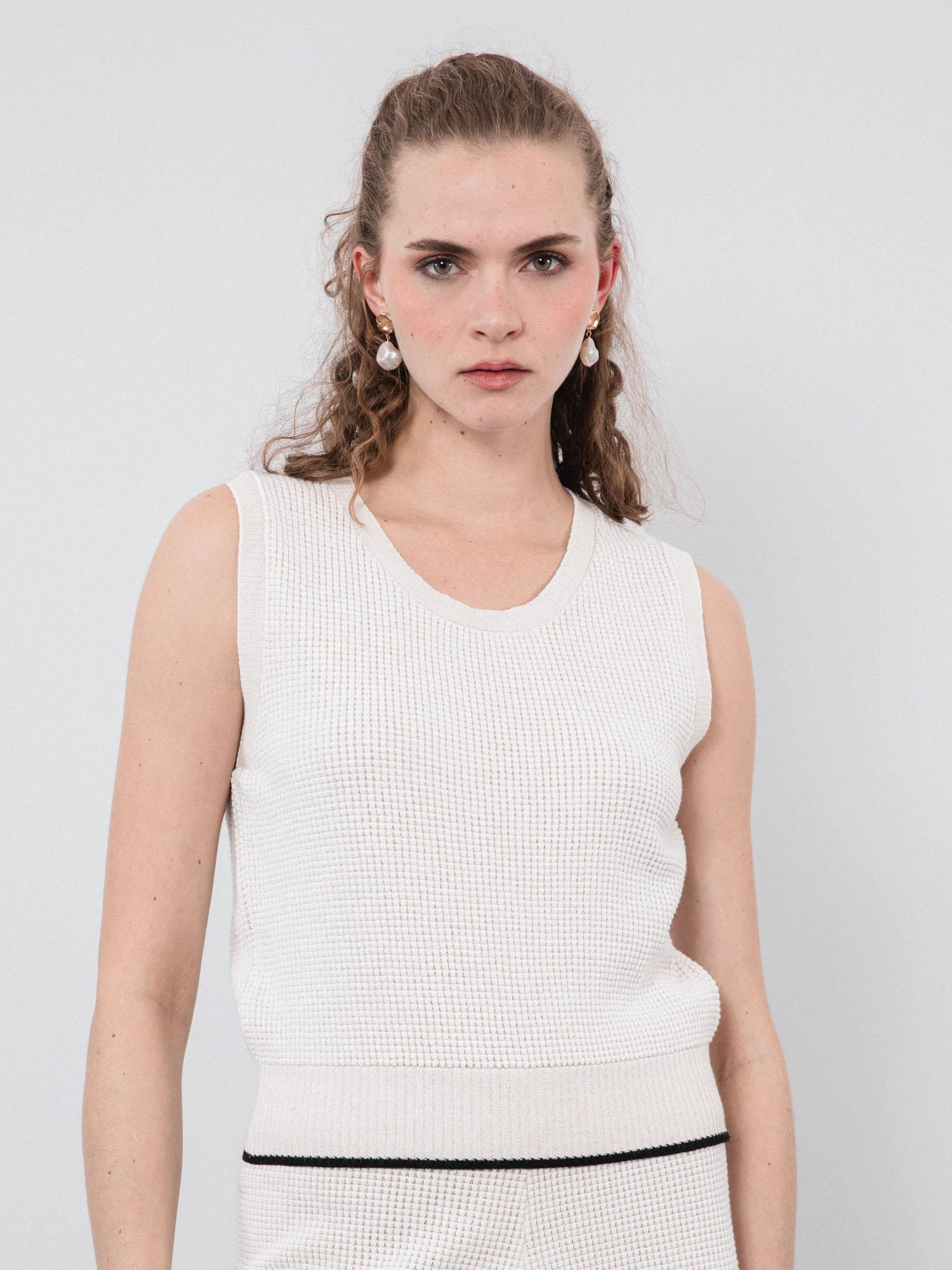 Organik Pamuk Karışımlı Dokulu Metalik İpli Zıt Renk Detaylı Atlet