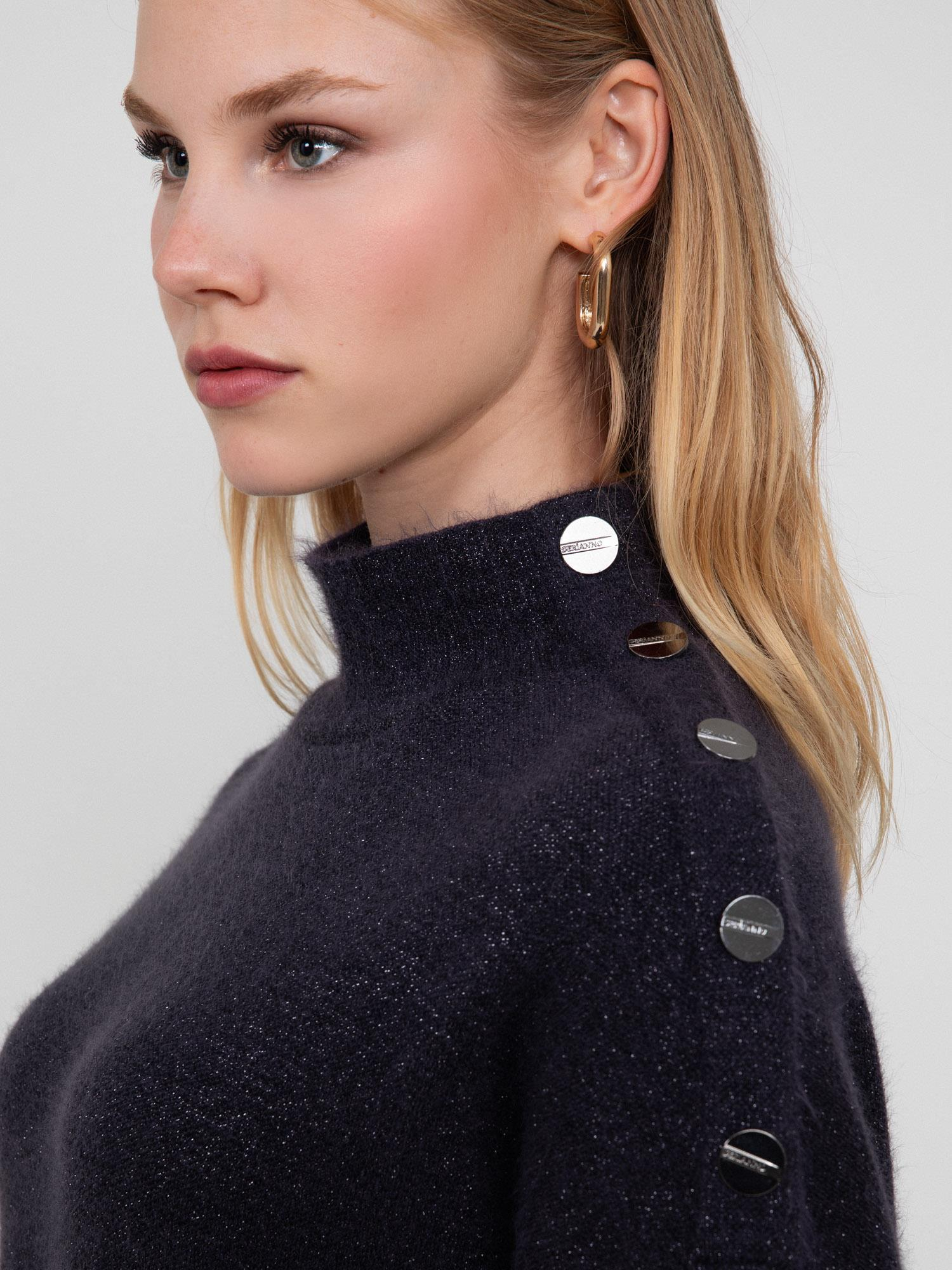 Organik Pamuk Karışımlı Düğme Detaylı Metalik Dokulu  Elbise