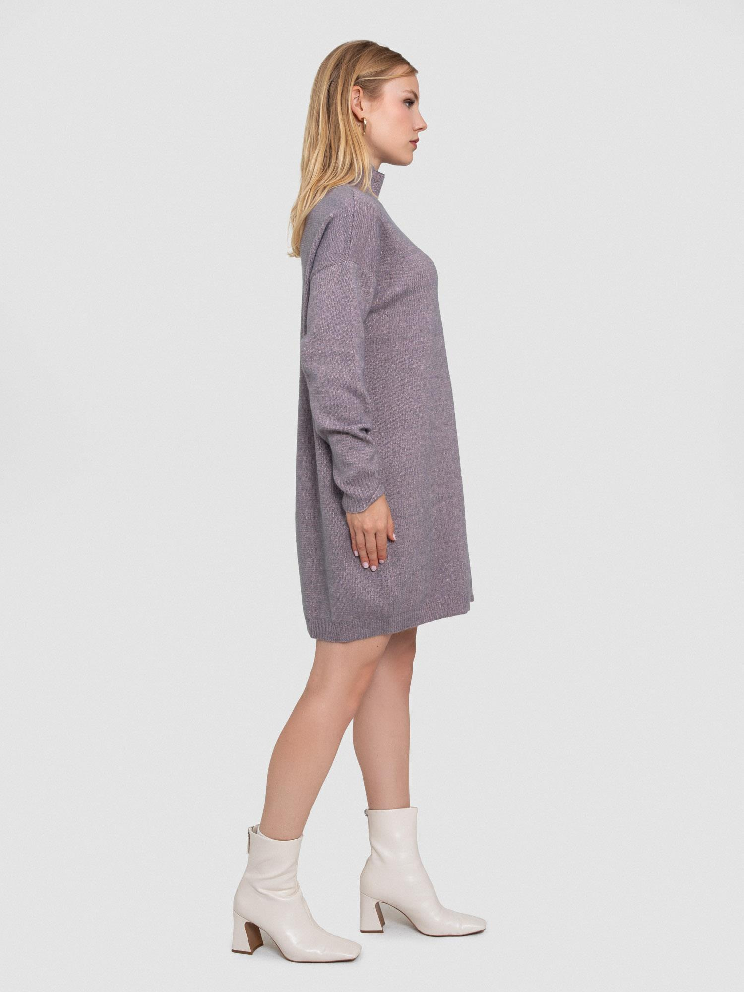 Organik Pamuk Karışımlı Düğme Detaylı Metalik Dokulu  Elbise