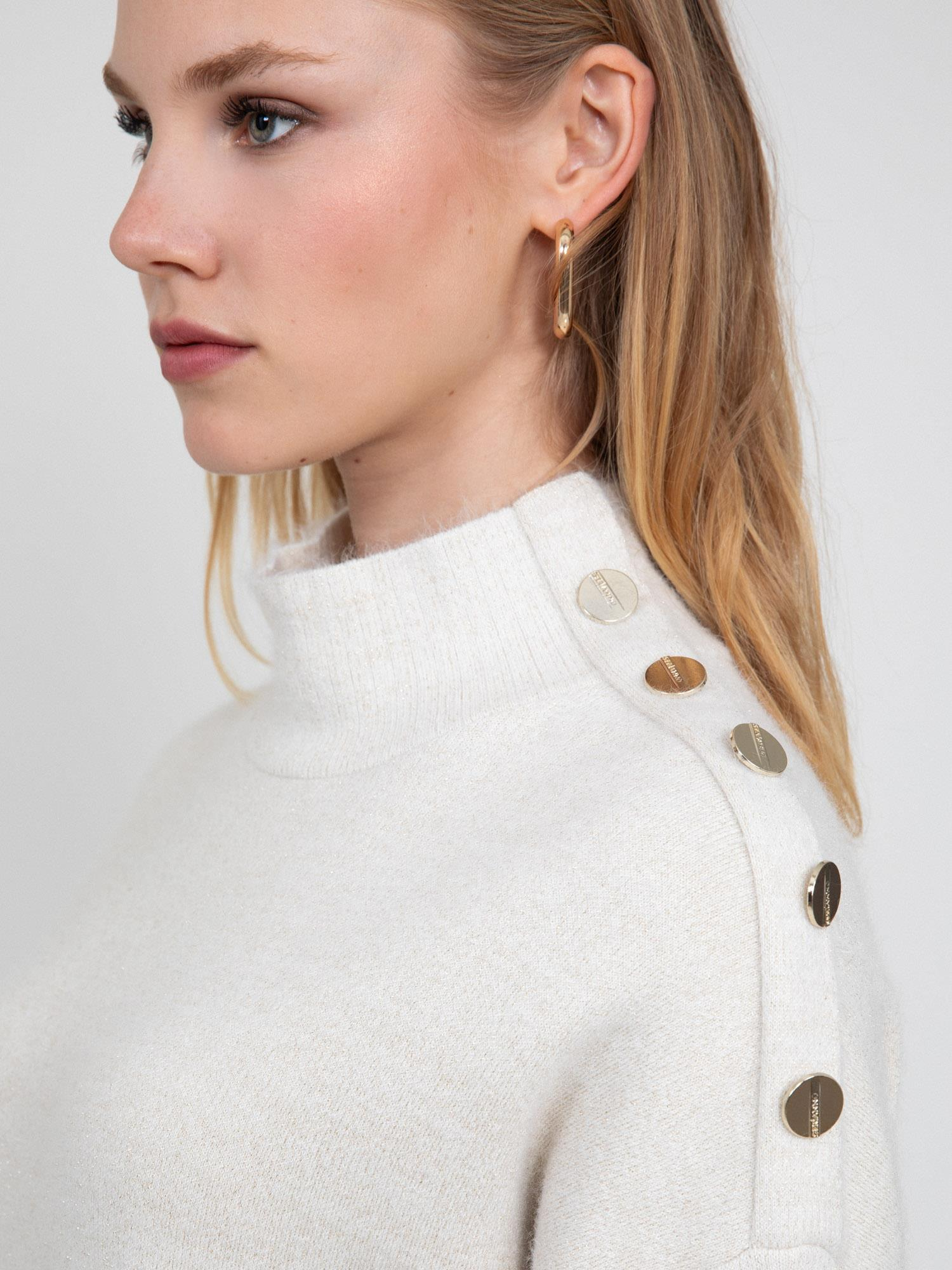 Organik Pamuk Karışımlı Düğme Detaylı Metalik Dokulu  Elbise