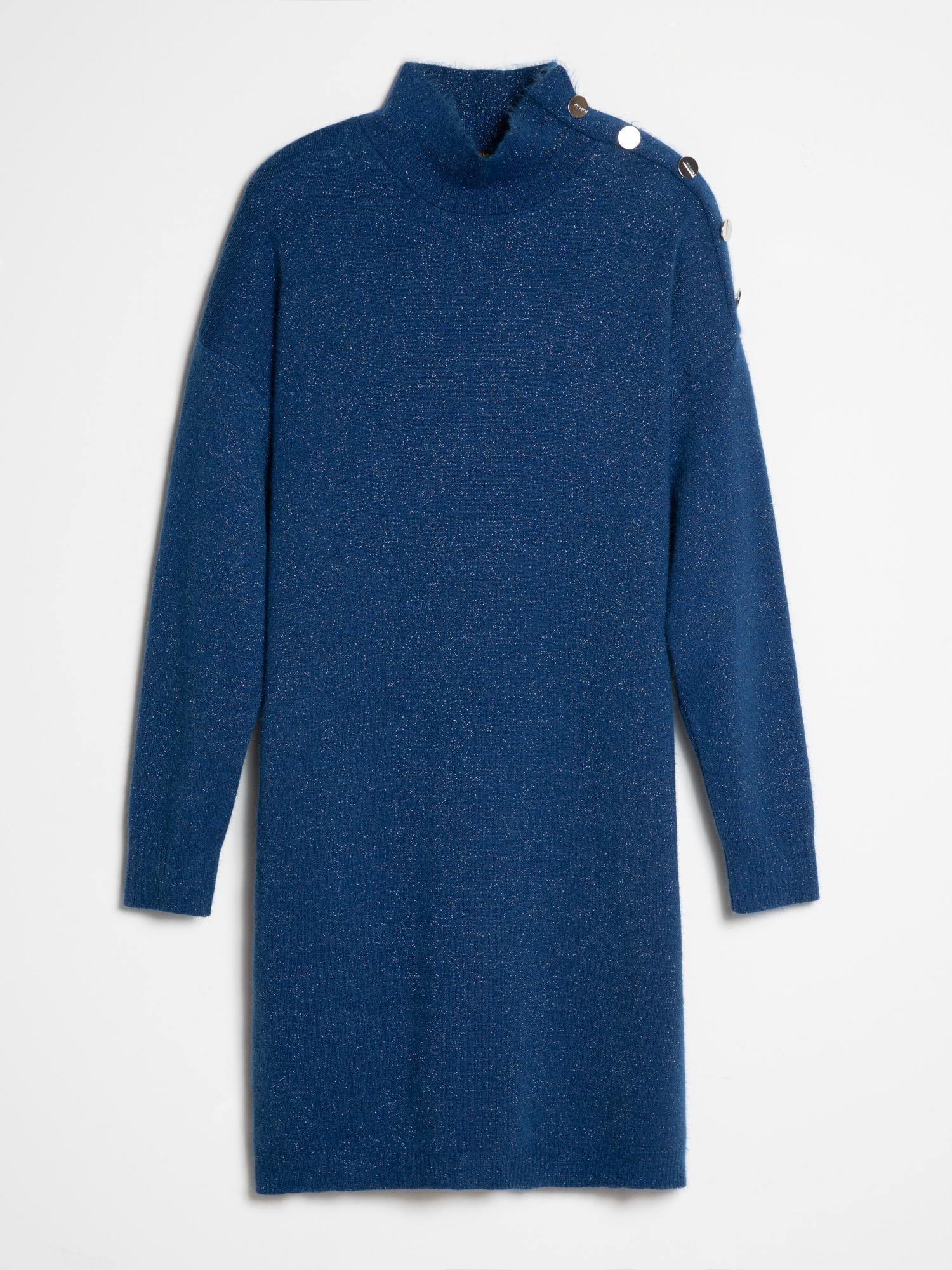 Organik Pamuk Karışımlı Düğme Detaylı Metalik Dokulu  Elbise