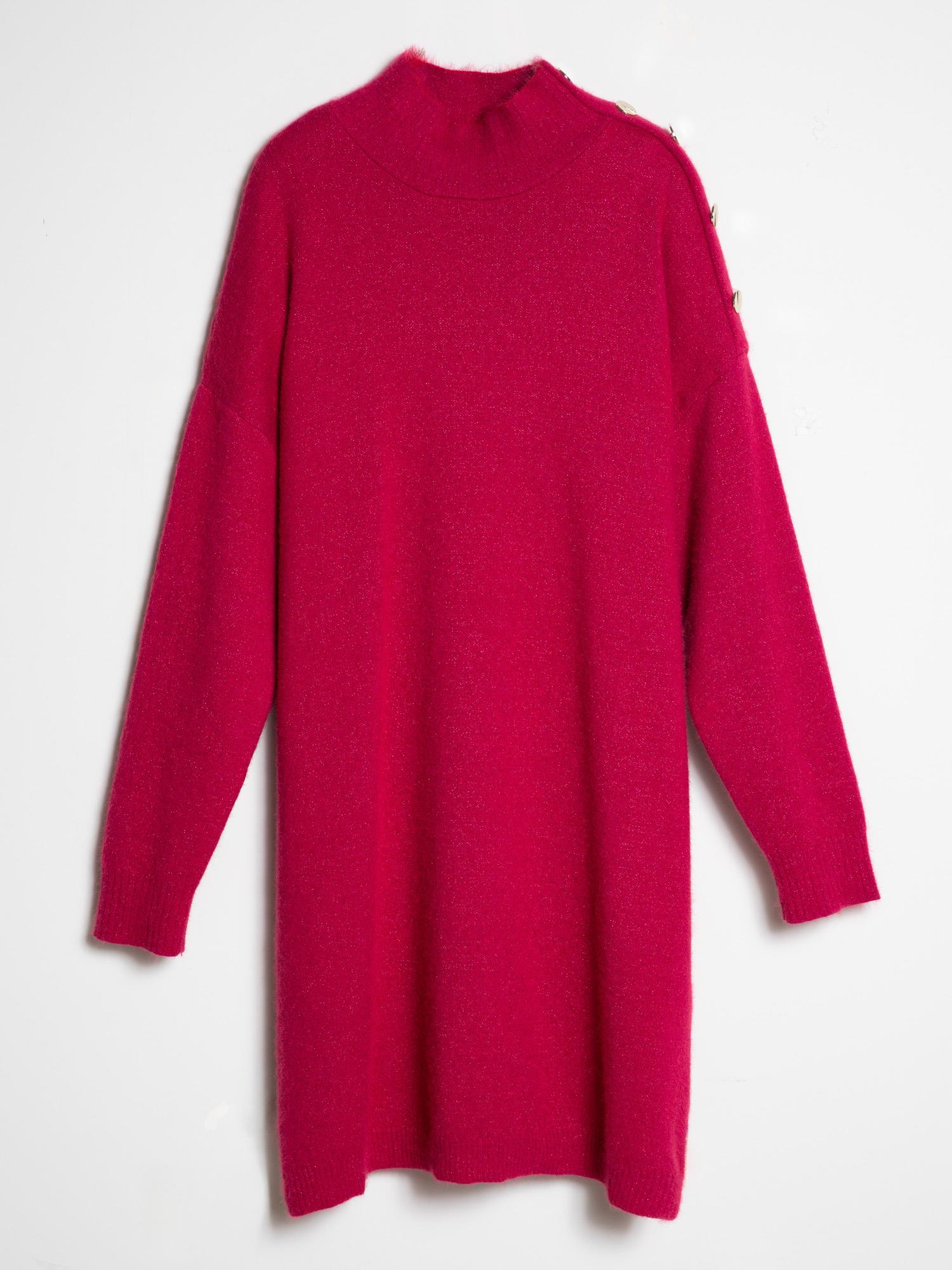 Organik Pamuk Karışımlı Düğme Detaylı Metalik Dokulu  Elbise