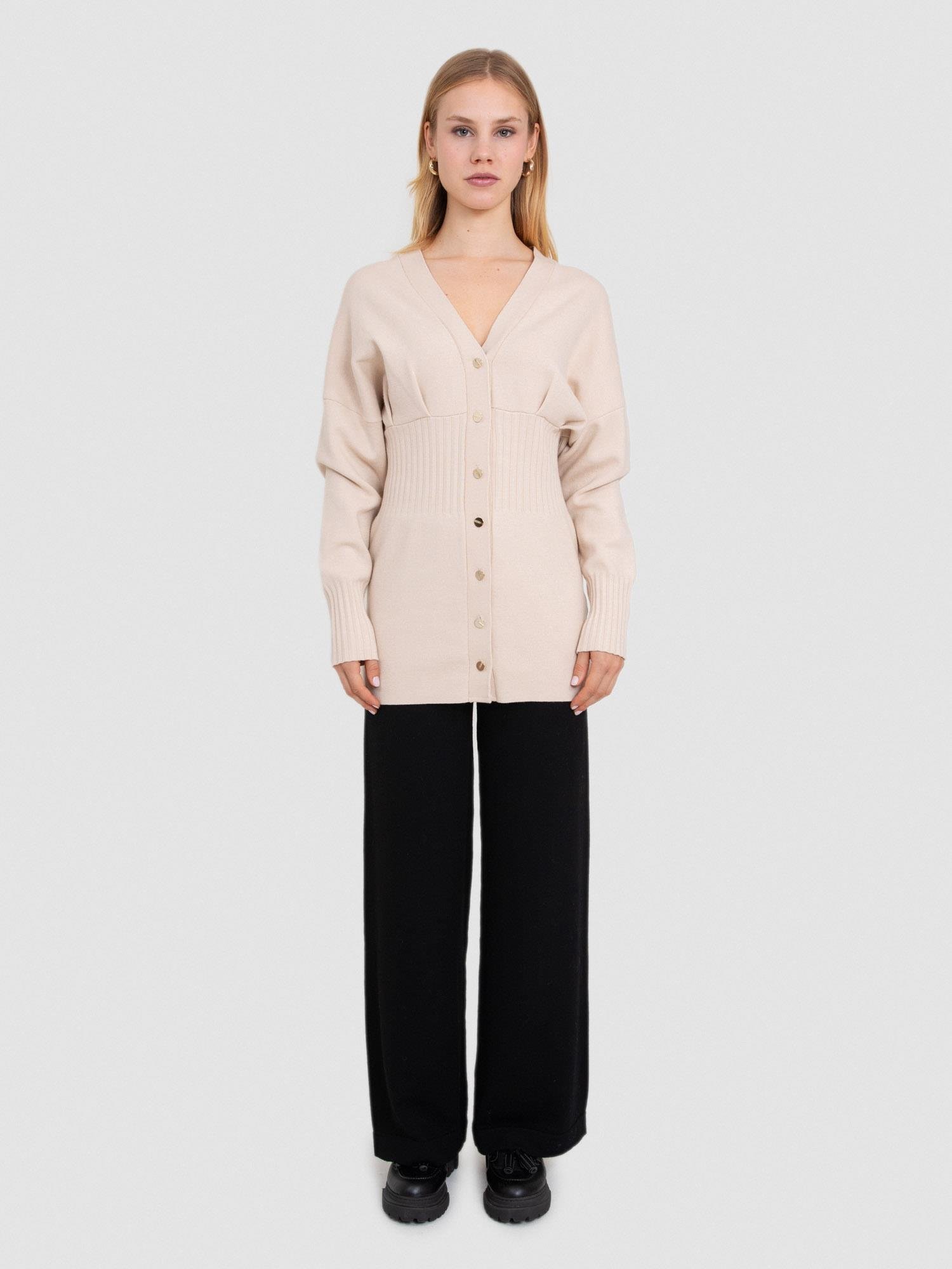 Organik Pamuk Karışımlı Fitilli Düğme Detaylı Hırka