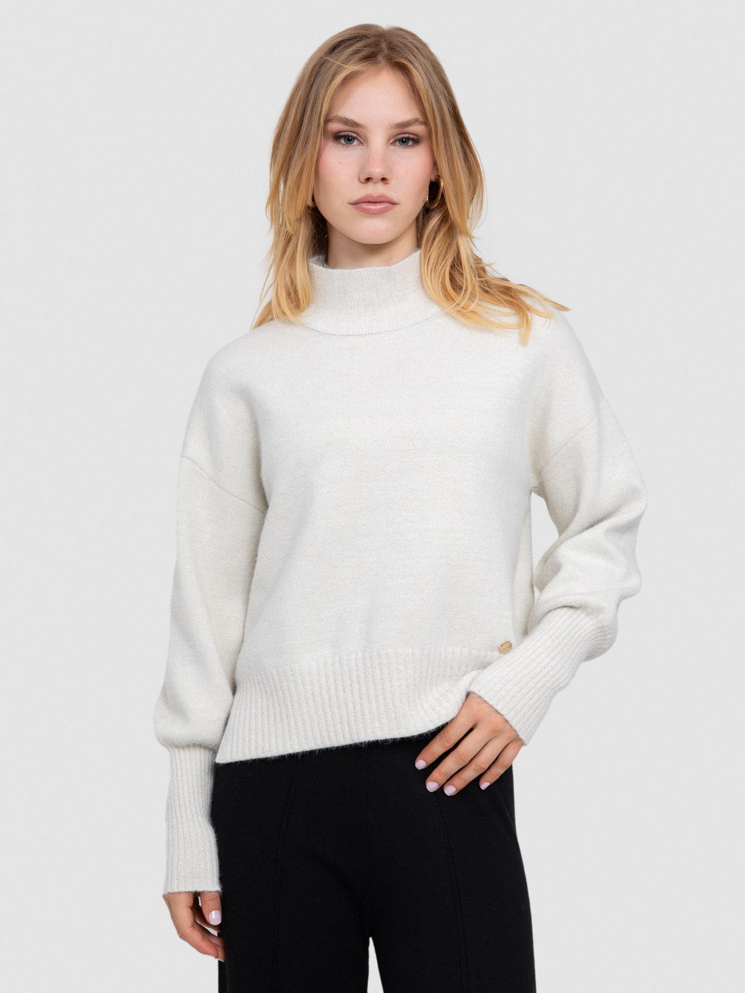 Organik Pamuk Karışımlı Metalik Tüylü Dik Yaka Kazak