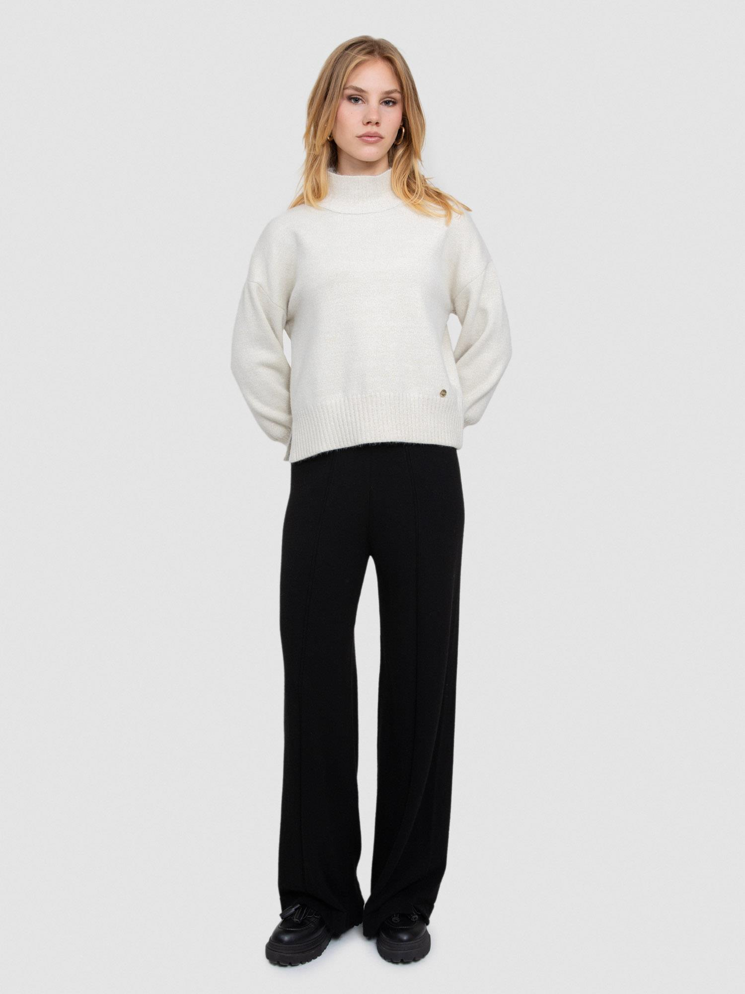 Organik Pamuk Karışımlı Metalik Tüylü Dik Yaka Kazak