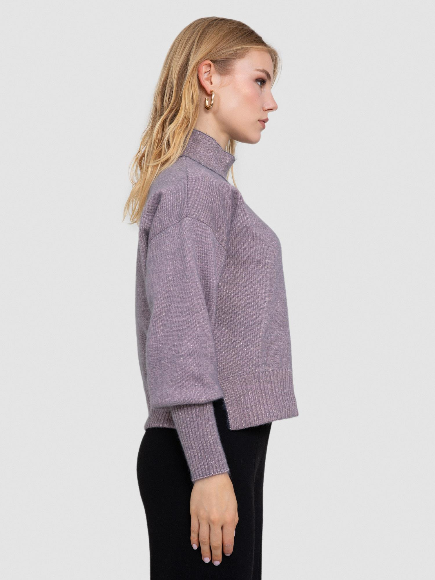 Organik Pamuk Karışımlı Metalik Tüylü Dik Yaka Kazak