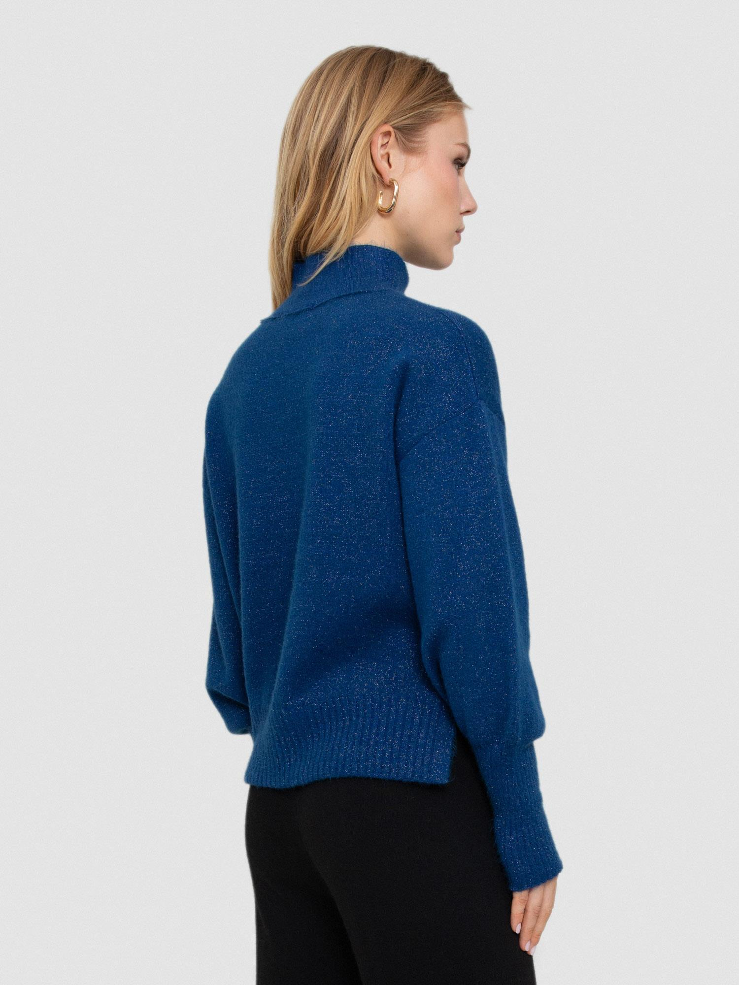 Organik Pamuk Karışımlı Metalik Tüylü Dik Yaka Kazak