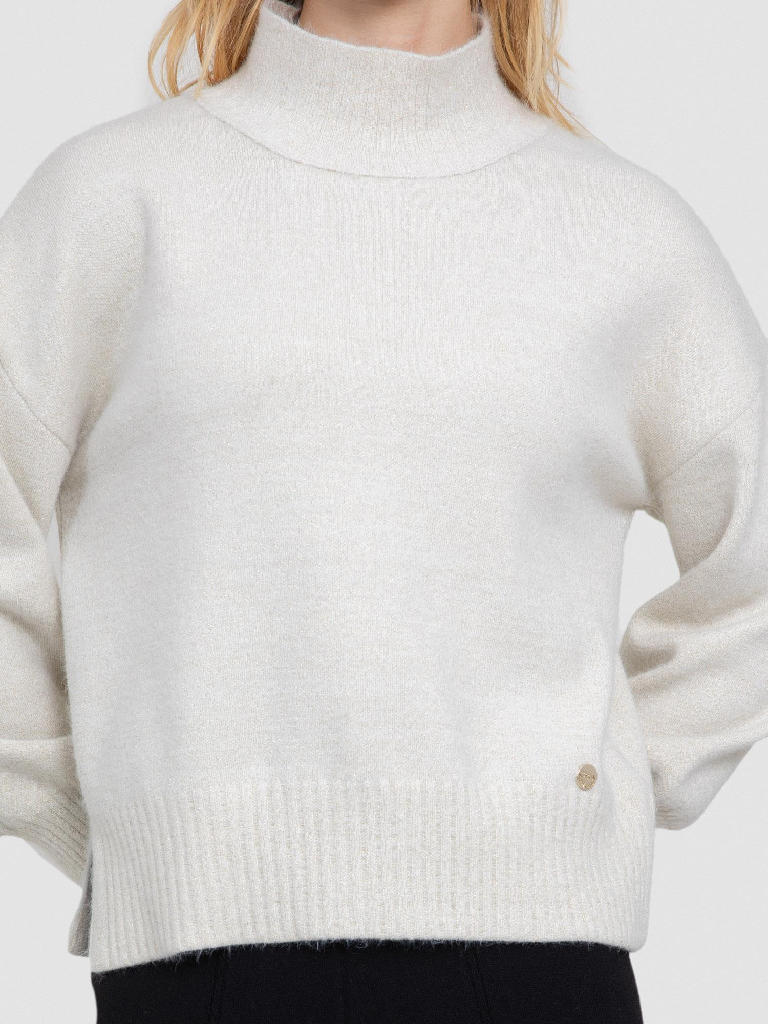 Organik Pamuk Karışımlı Metalik Tüylü Dik Yaka Kazak