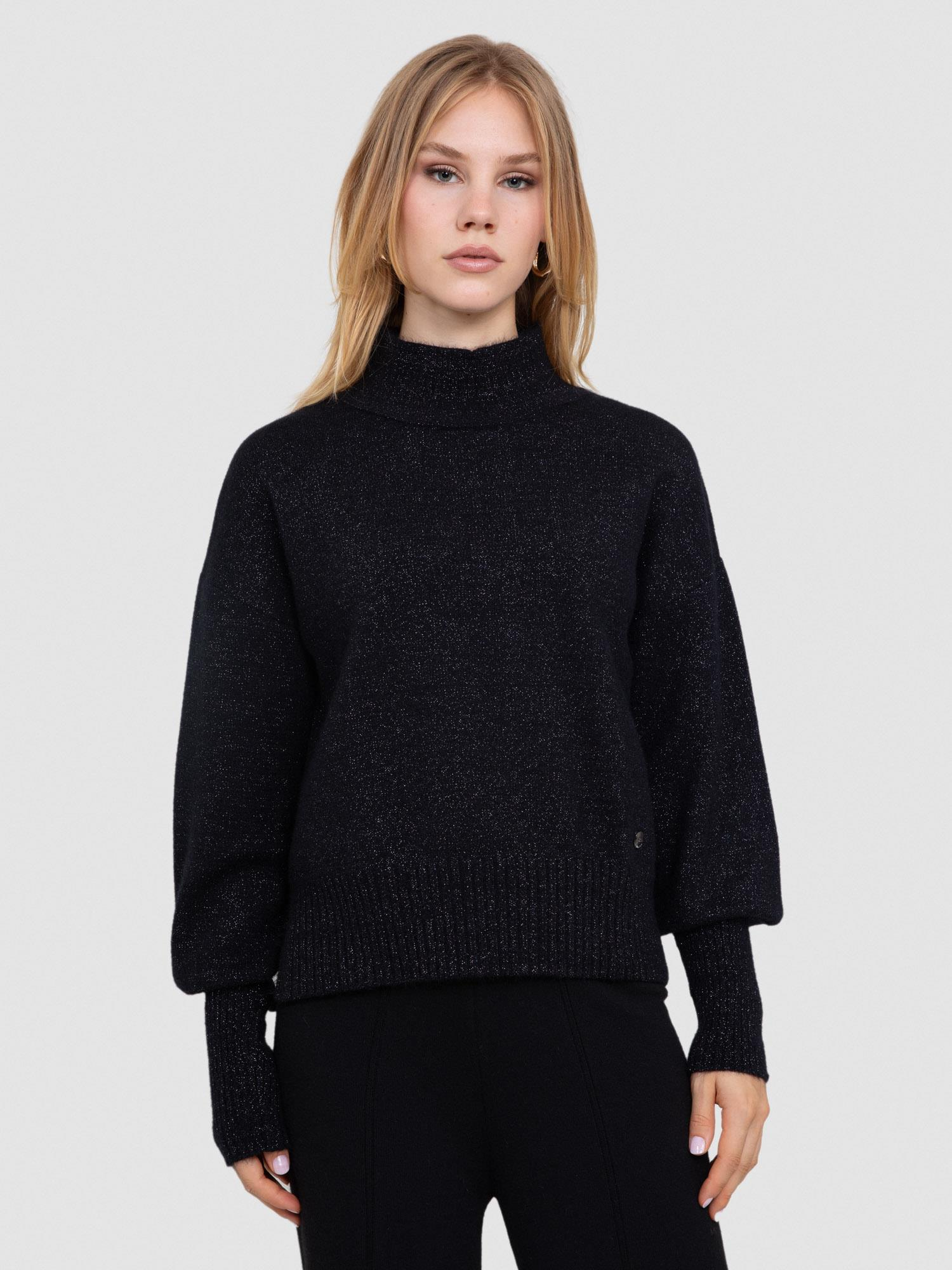 Organik Pamuk Karışımlı Metalik Tüylü Dik Yaka Kazak