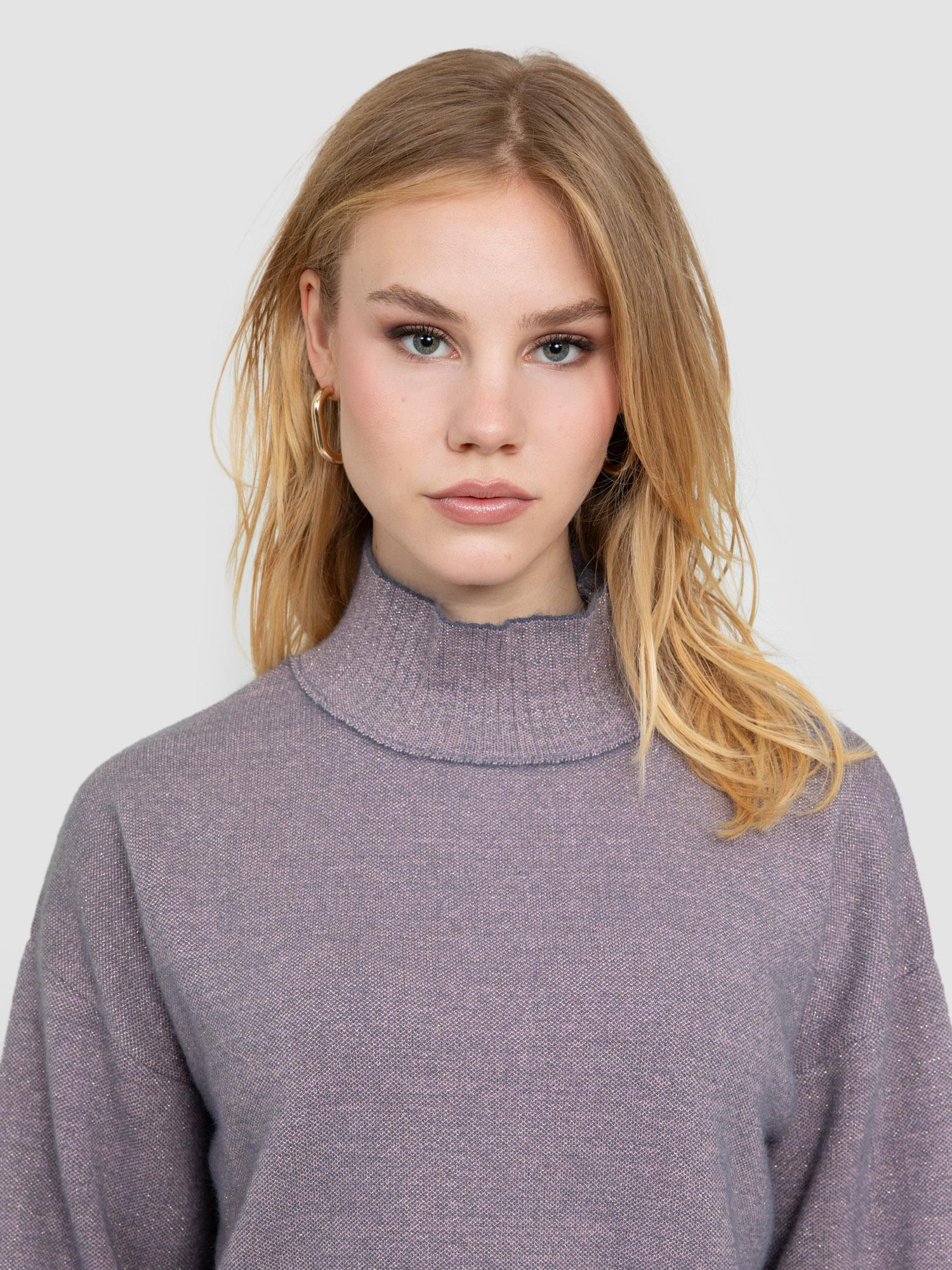 Organik Pamuk Karışımlı Metalik Tüylü Dik Yaka Kazak