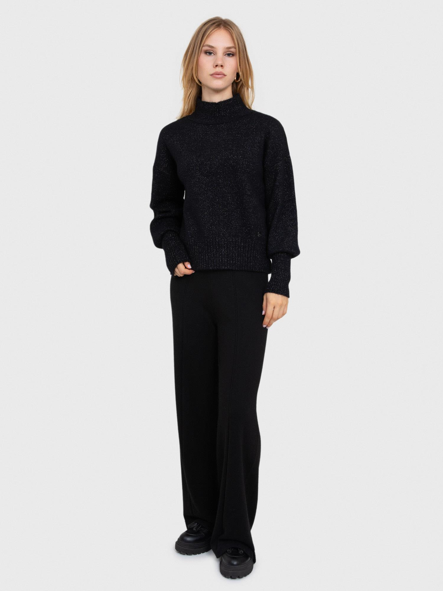 Organik Pamuk Karışımlı Metalik Tüylü Dik Yaka Kazak