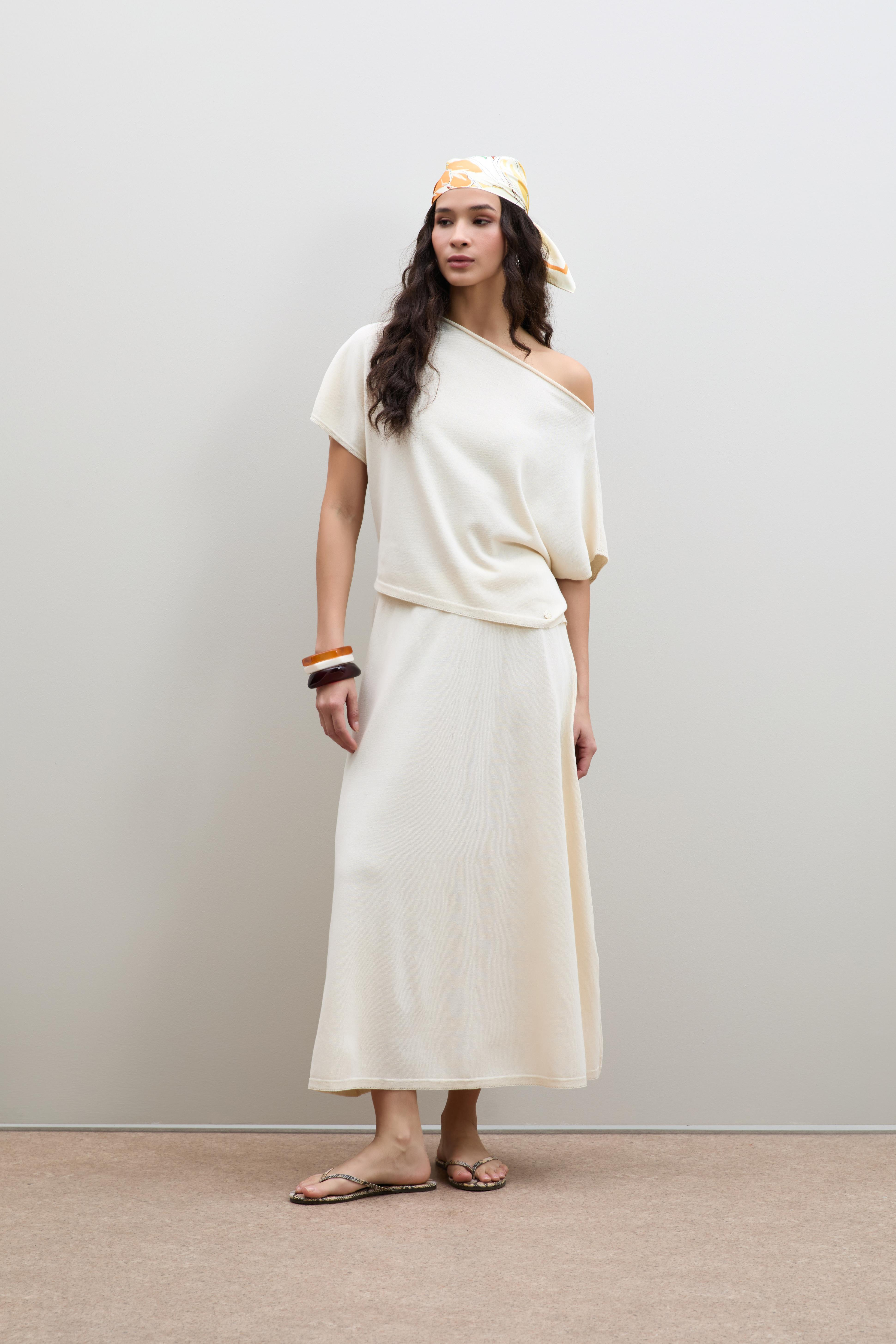 Organik Pamuk Karışımlı Midi Etek