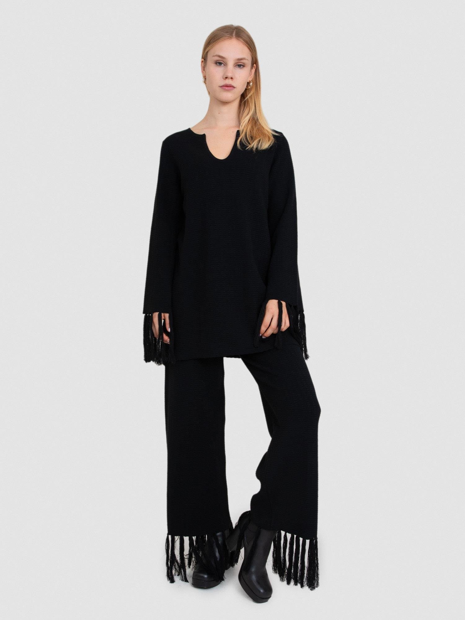 Organik Pamuk Karışımlı Püskül Detaylı Kazak