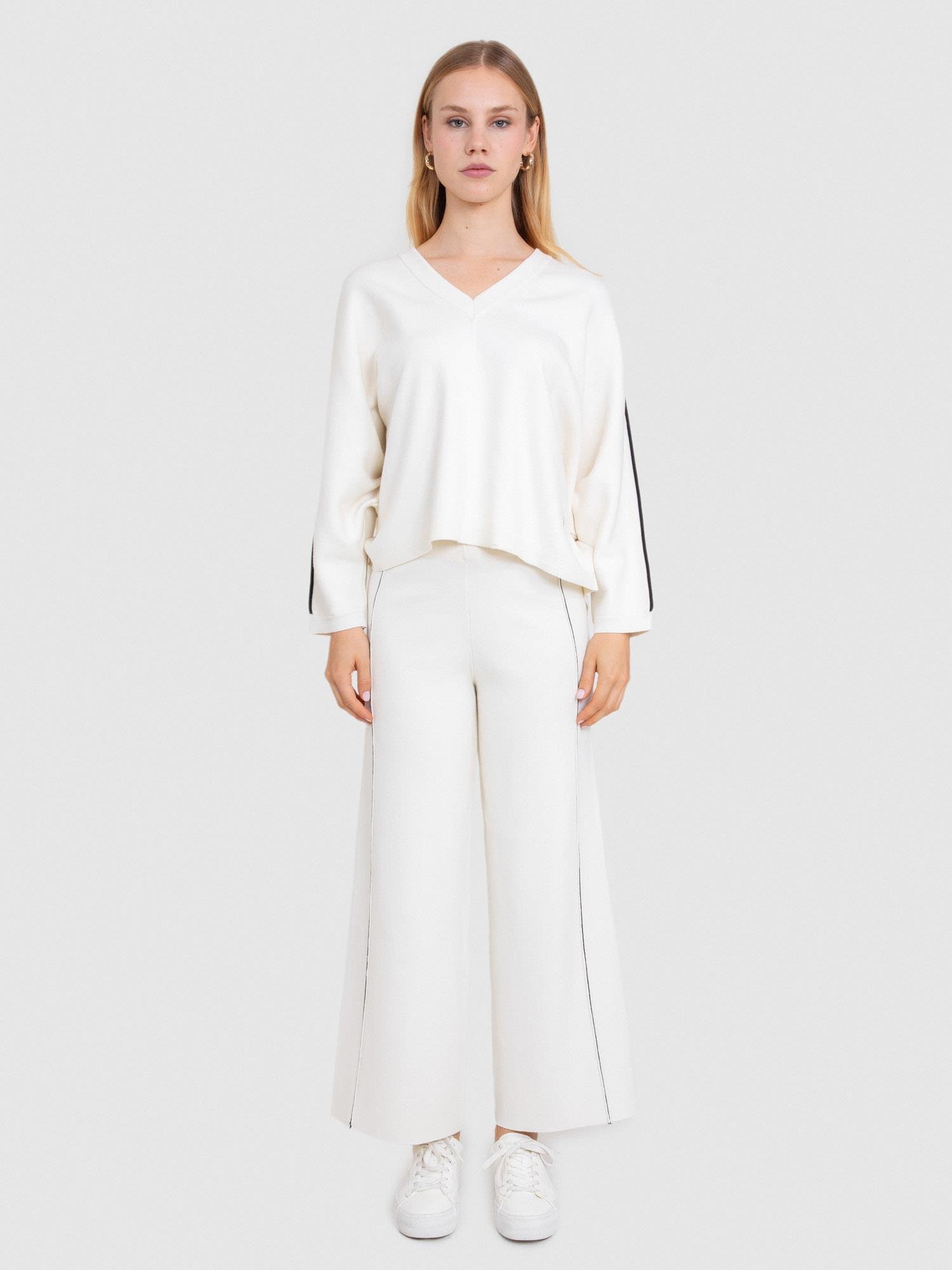 Organik Pamuk Karışımlı Şerit Detaylı Kazak