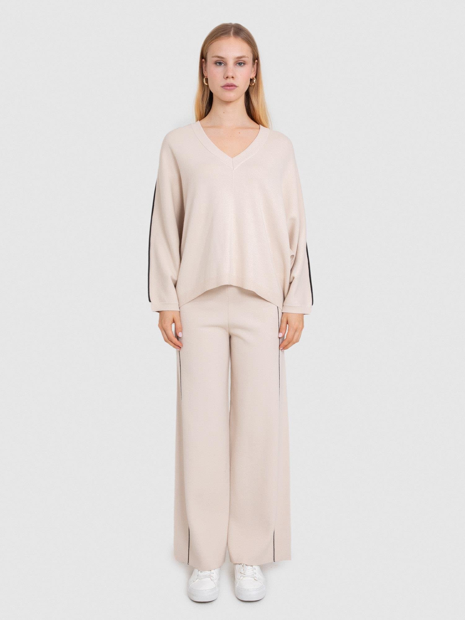 Organik Pamuk Karışımlı Şerit Detaylı Kazak