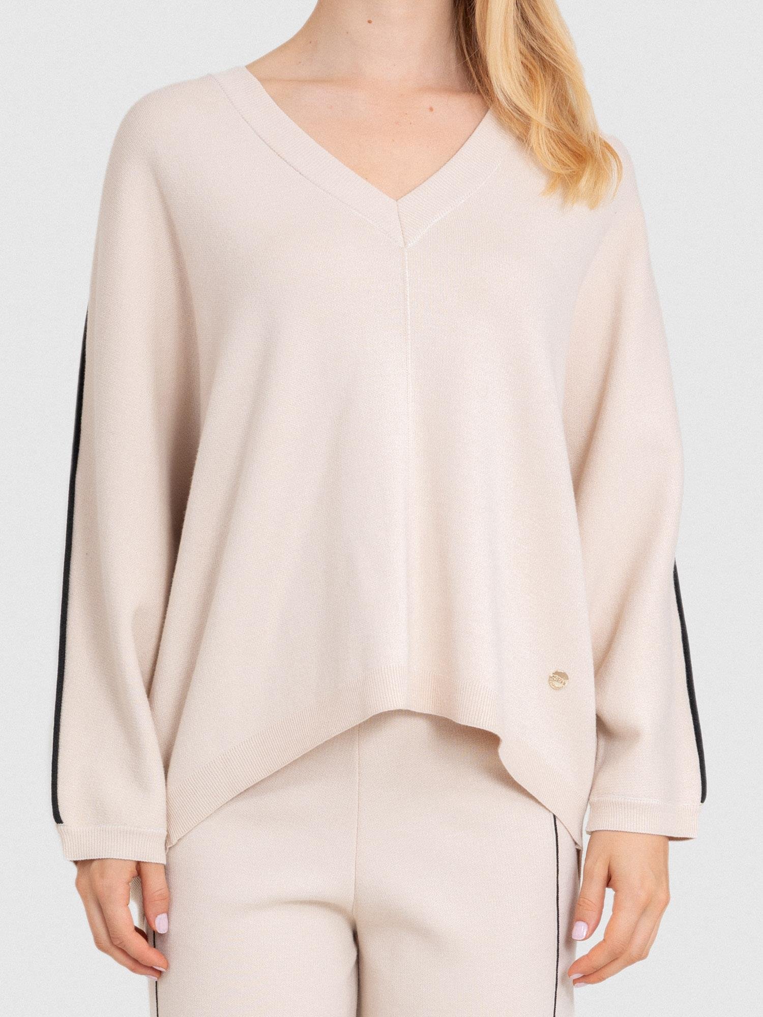 Organik Pamuk Karışımlı Şerit Detaylı Kazak