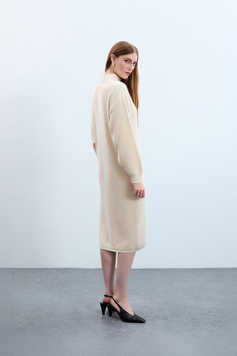 Organik Pamuk Karışımlı Şerit Örgü Detaylı Simli Elbise