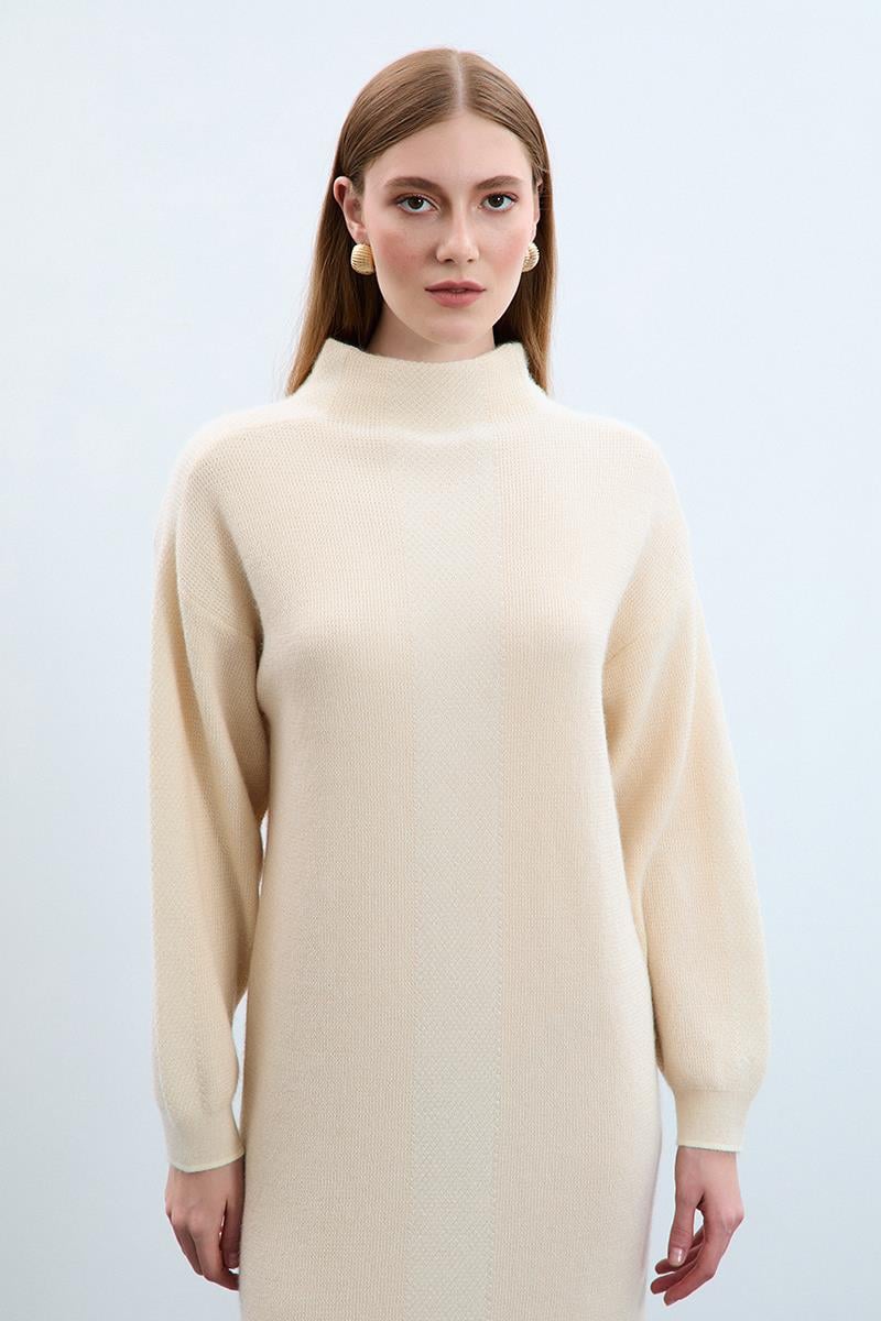 Organik Pamuk Karışımlı Şerit Örgü Detaylı Simli Elbise