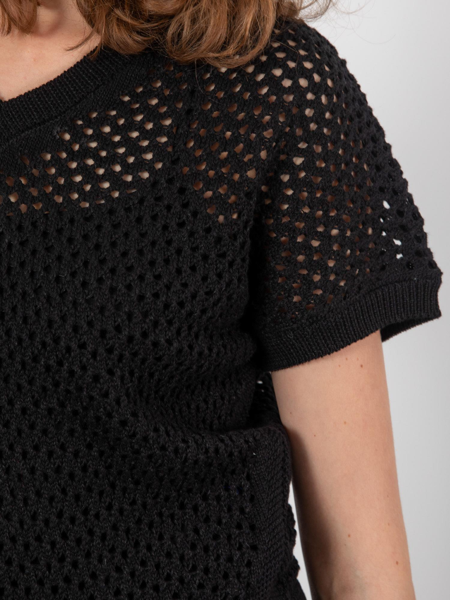 Organik Pamuk Karışımlı V Yaka Ajurlu Kazak