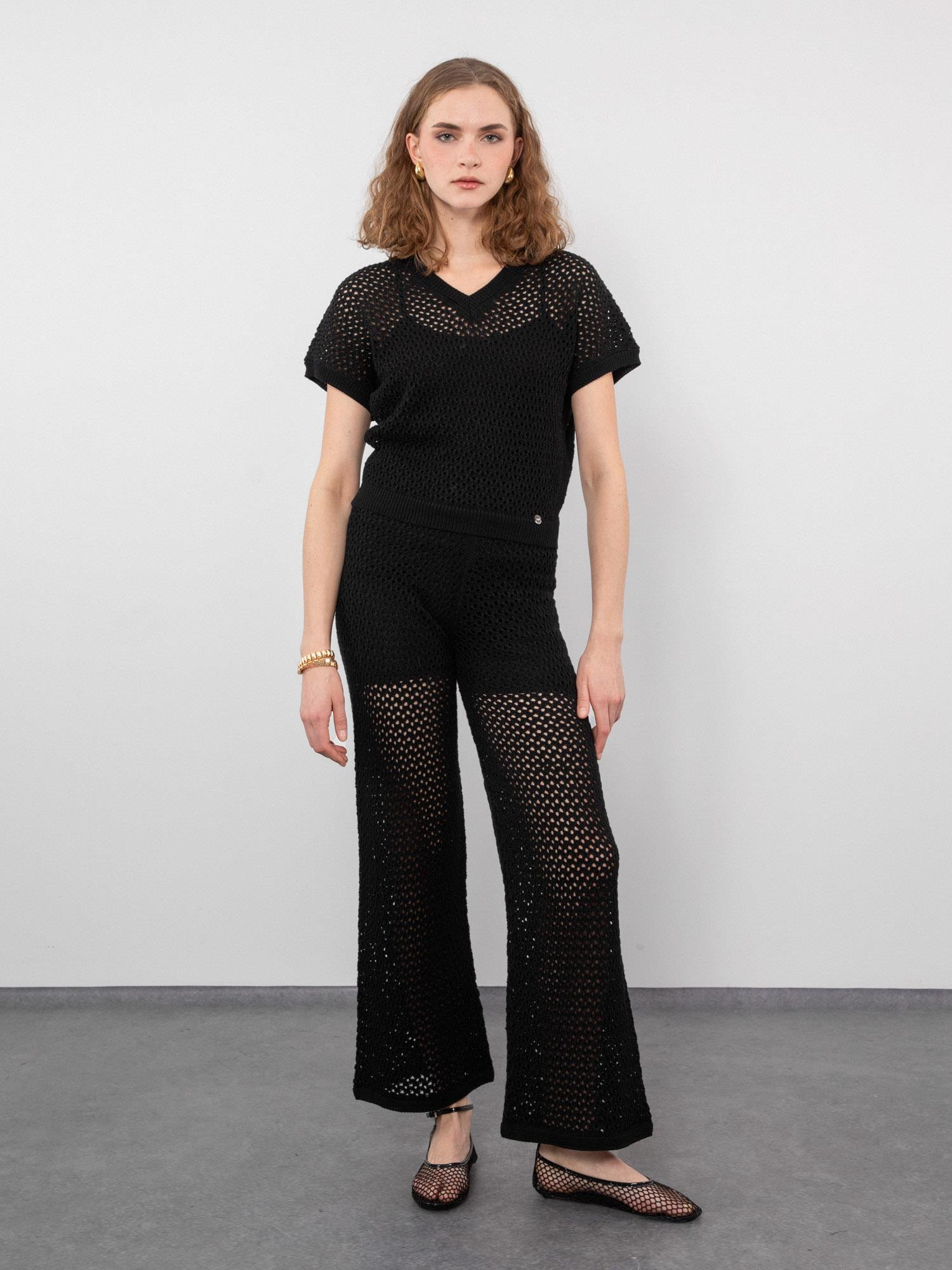 Organik Pamuk Karışımlı V Yaka Ajurlu Kazak