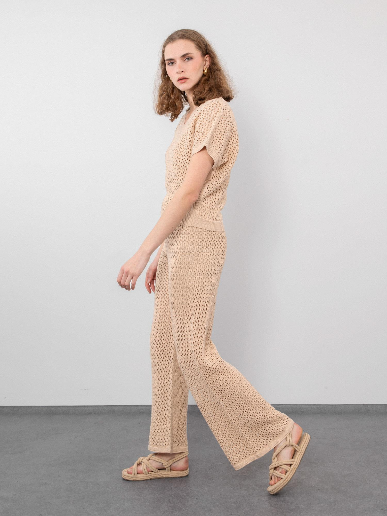 Organik Pamuk Karışımlı V Yaka Ajurlu Kazak