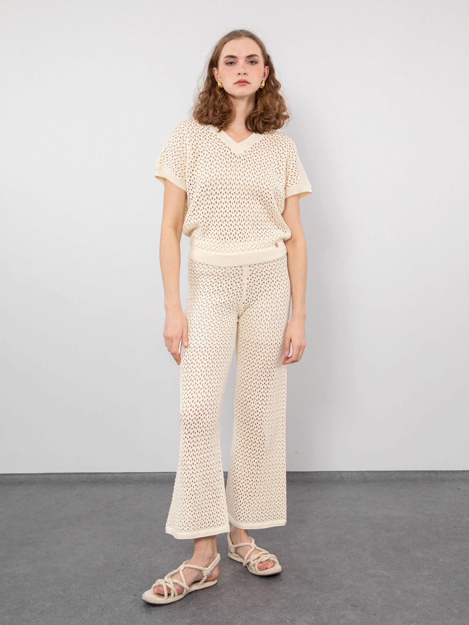 Organik Pamuk Karışımlı V Yaka Ajurlu Kazak