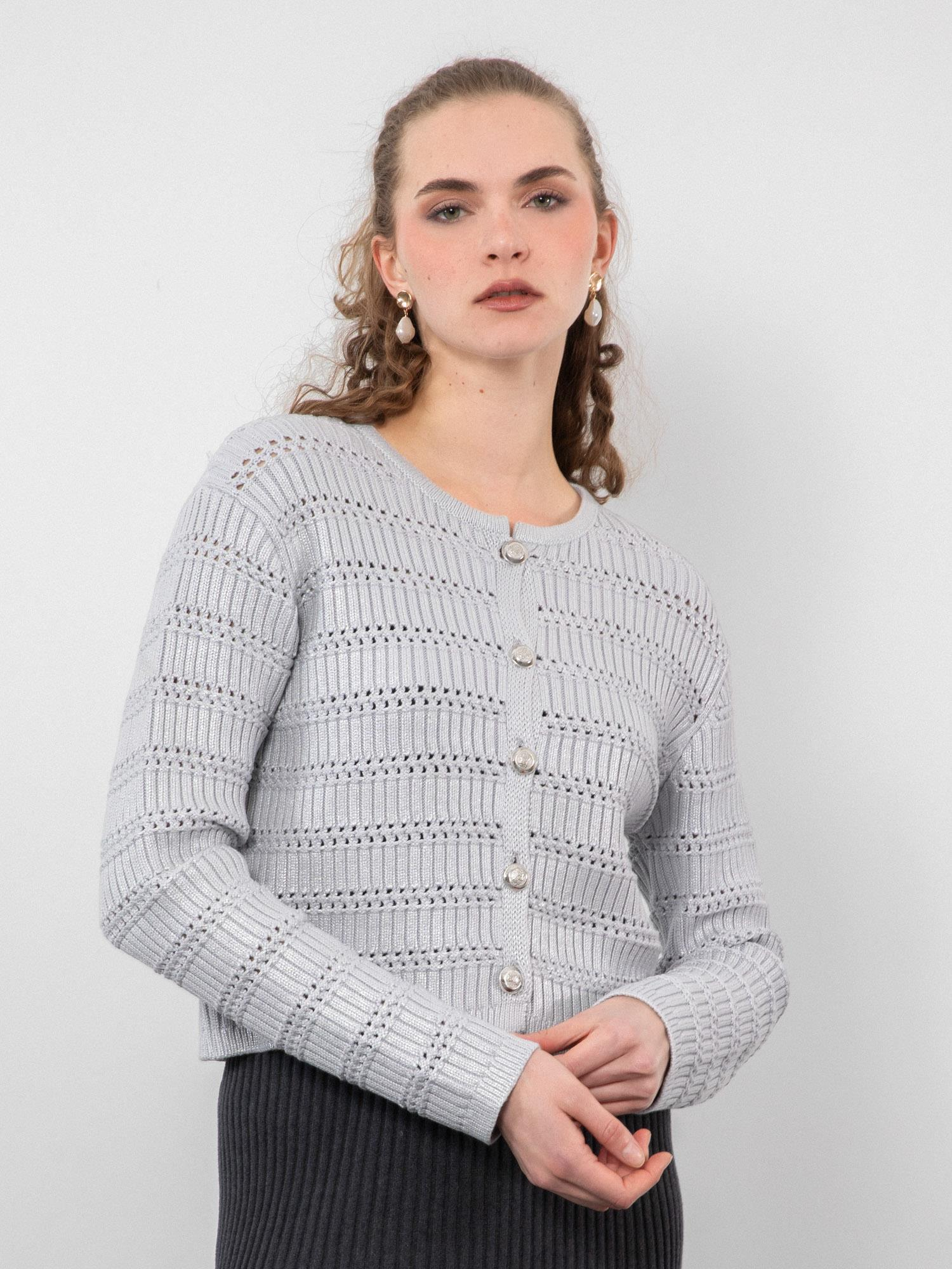 Organik Pamuk Karışımlı Varaklı Düğme Detaylı Hırka