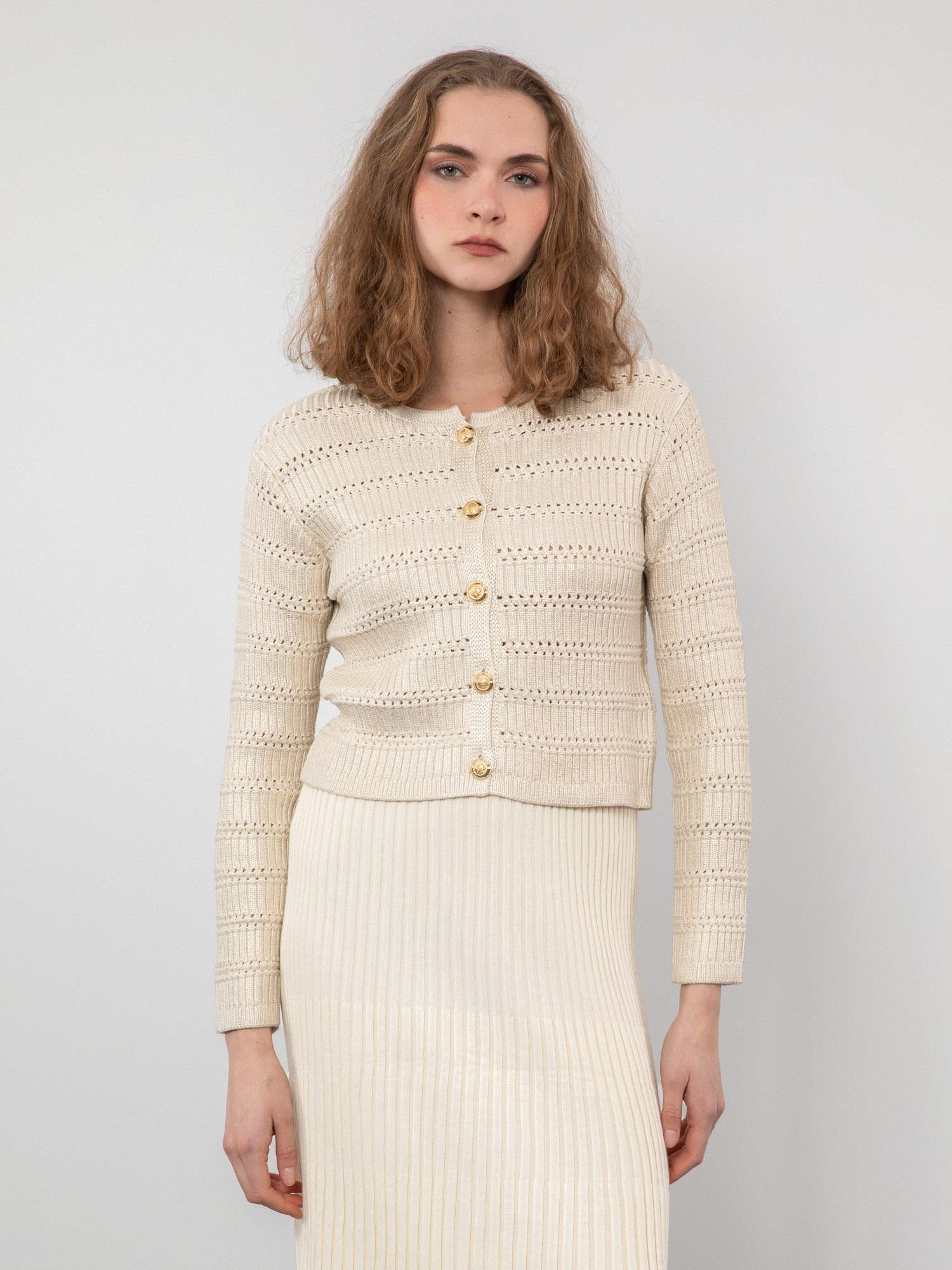 Organik Pamuk Karışımlı Varaklı Düğme Detaylı Hırka