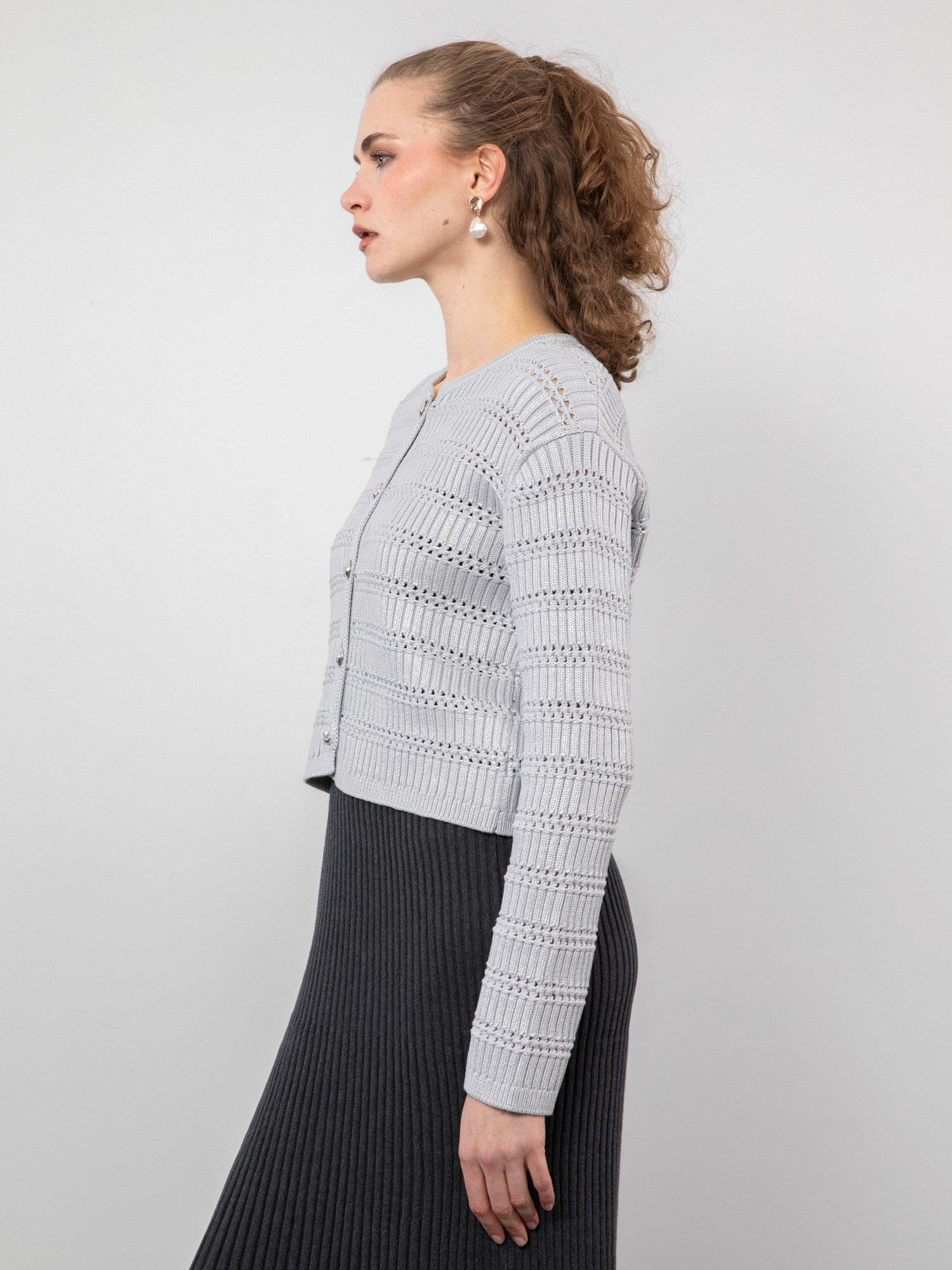 Organik Pamuk Karışımlı Varaklı Düğme Detaylı Hırka