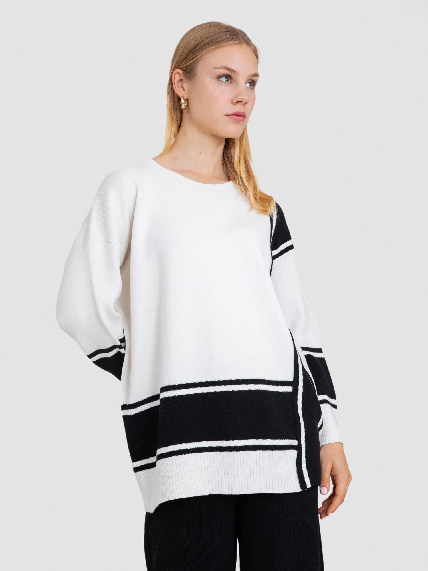 Organik Pamuk Karışımlı Zıt Renk Detaylı Tunik