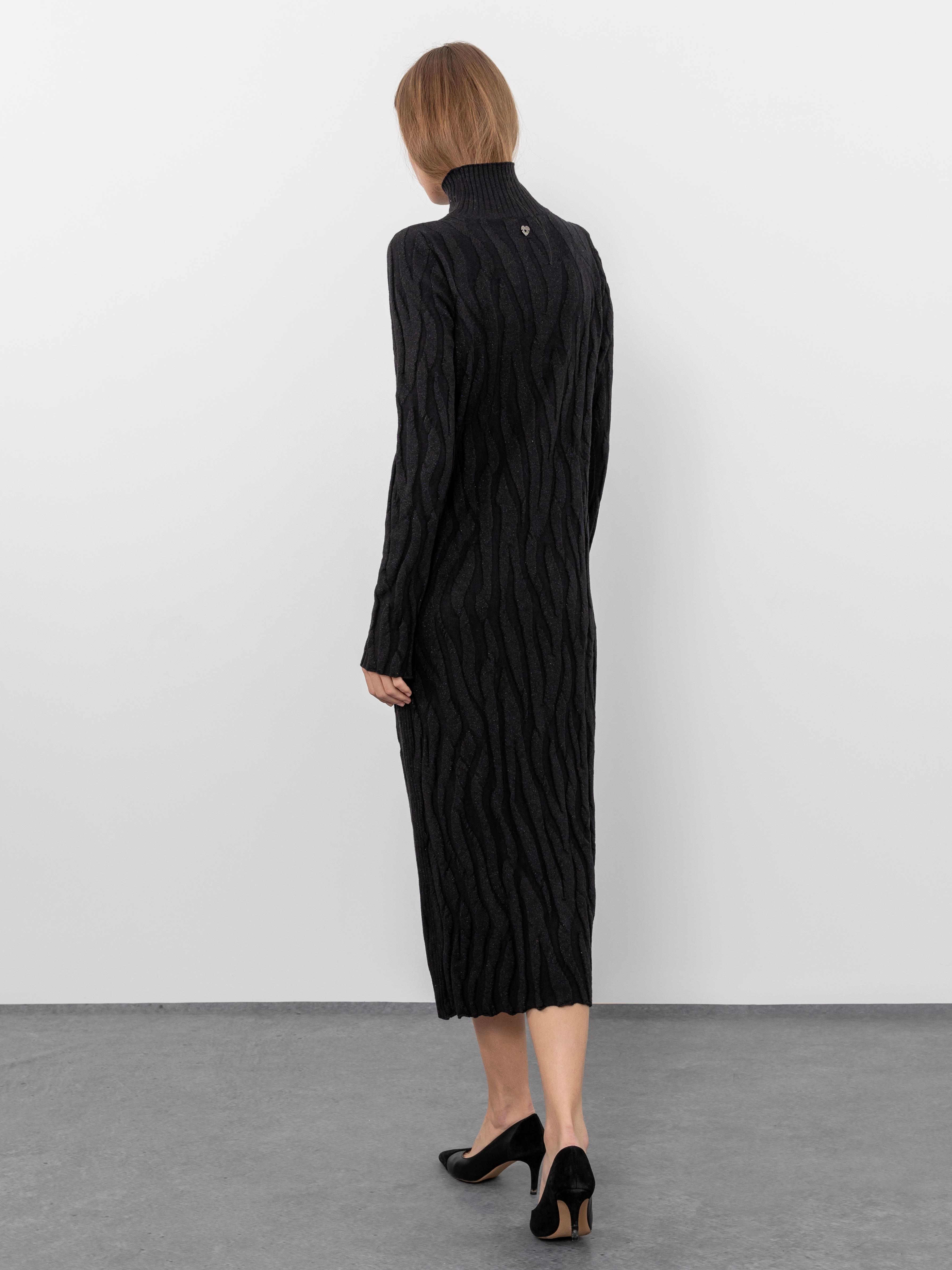 Organik Pamuk ve Yün Karışımlı Metalik İpli Balıkçı Yaka Elbise