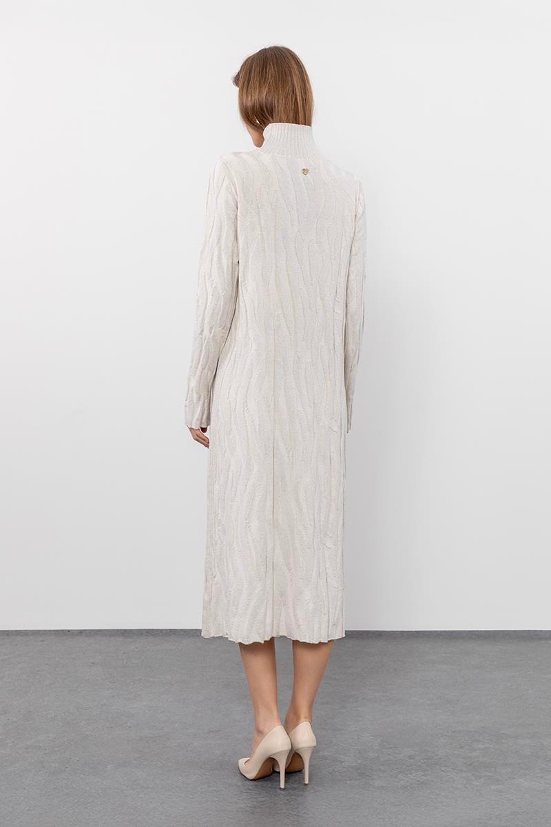 Organik Pamuk ve Yün Karışımlı Metalik İpli Balıkçı Yaka Elbise