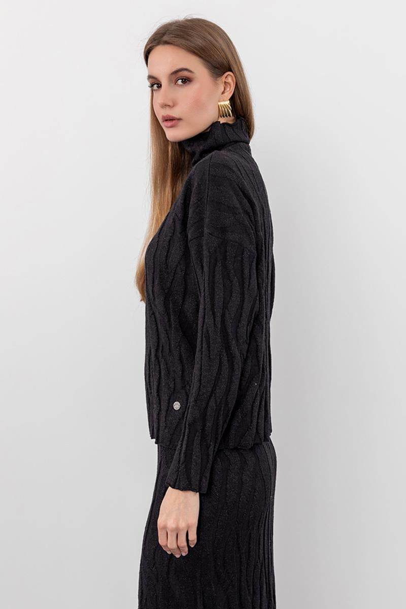 Organik Pamuk ve Yün Karışımlı Metalik İpli Balıkçı Yaka Kazak