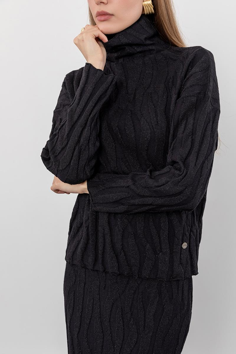 Organik Pamuk ve Yün Karışımlı Metalik İpli Balıkçı Yaka Kazak