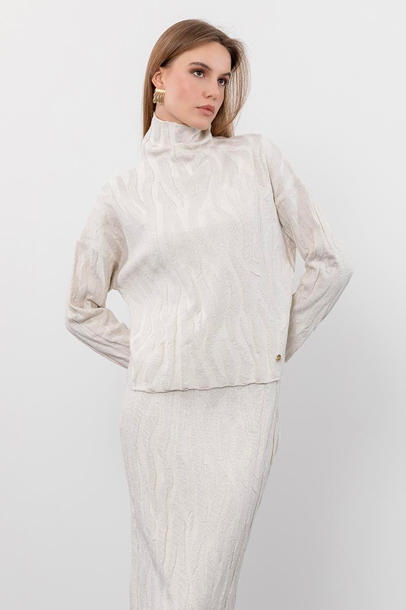 Organik Pamuk ve Yün Karışımlı Metalik İpli Balıkçı Yaka Kazak