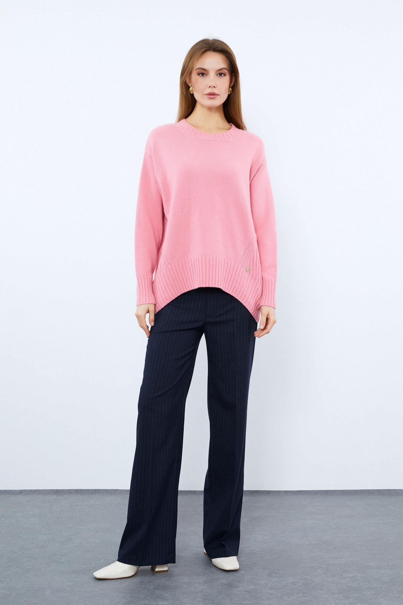 Organik Pamuk ve Yün Karışımlı Örgü Detaylı Bisiklet Yaka Kazak