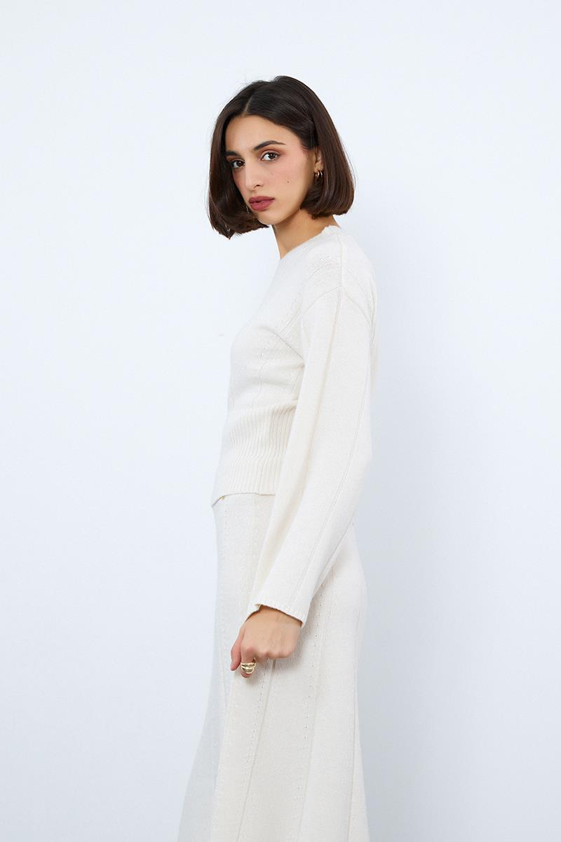 Organik Yün ve Organik Pamuk Karışımlı Şerit Örgü Detaylı Kazak