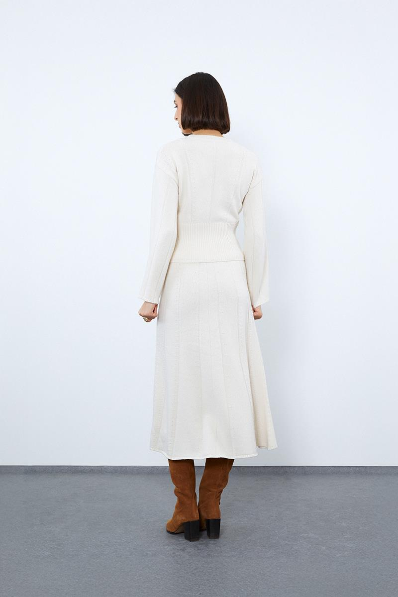 Organik Yün ve Organik Pamuk Karışımlı Şerit Örgü Detaylı Kazak