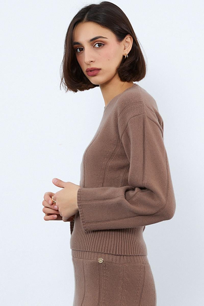Organic Wool and Cotton Blend Ribbed Knit Detail Sweater