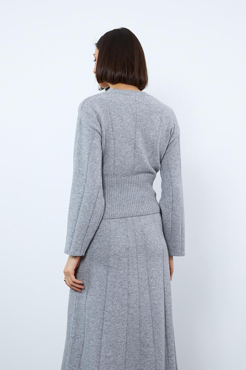 Organik Yün ve Organik Pamuk Karışımlı Şerit Örgü Detaylı Kazak