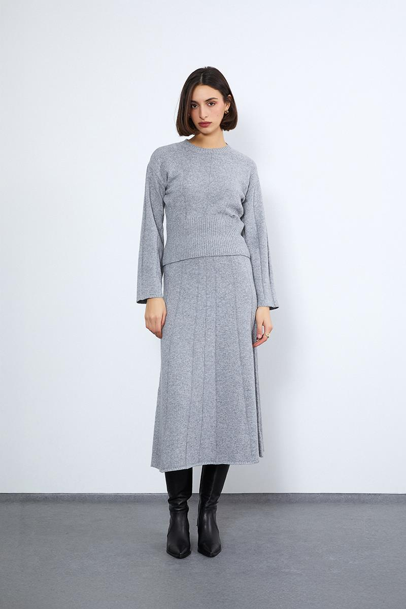 Organik Yün ve Organik Pamuk Karışımlı Şerit Örgü Detaylı Kazak