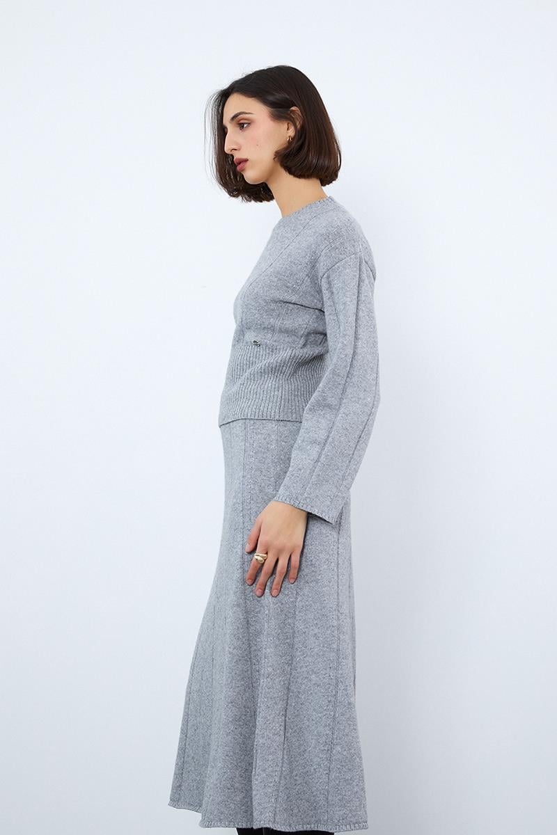 Organik Yün ve Organik Pamuk Karışımlı Şerit Örgü Detaylı Kazak