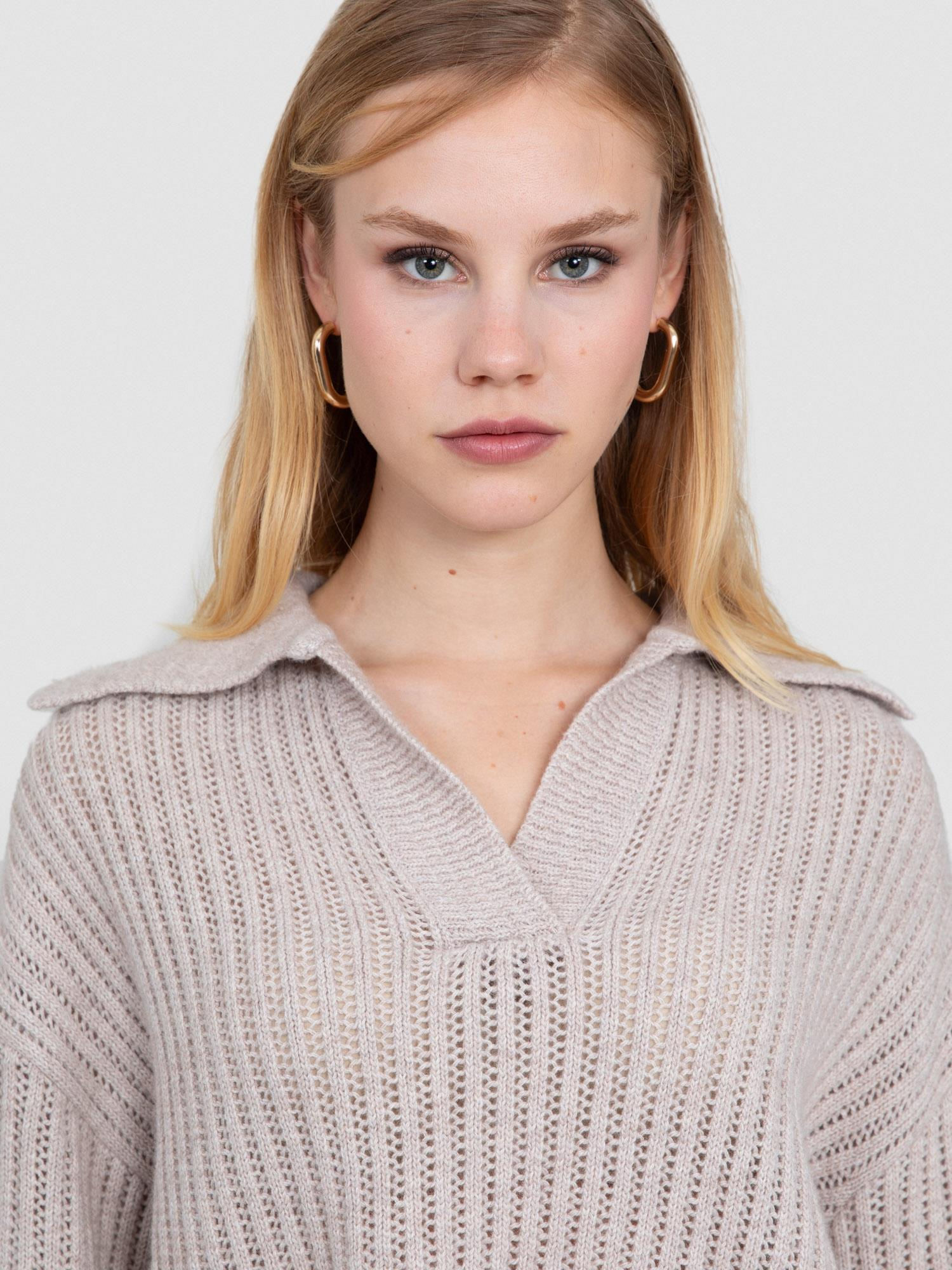 Organik Yün ve Pamuk karışımlı Ajurlu Kazak