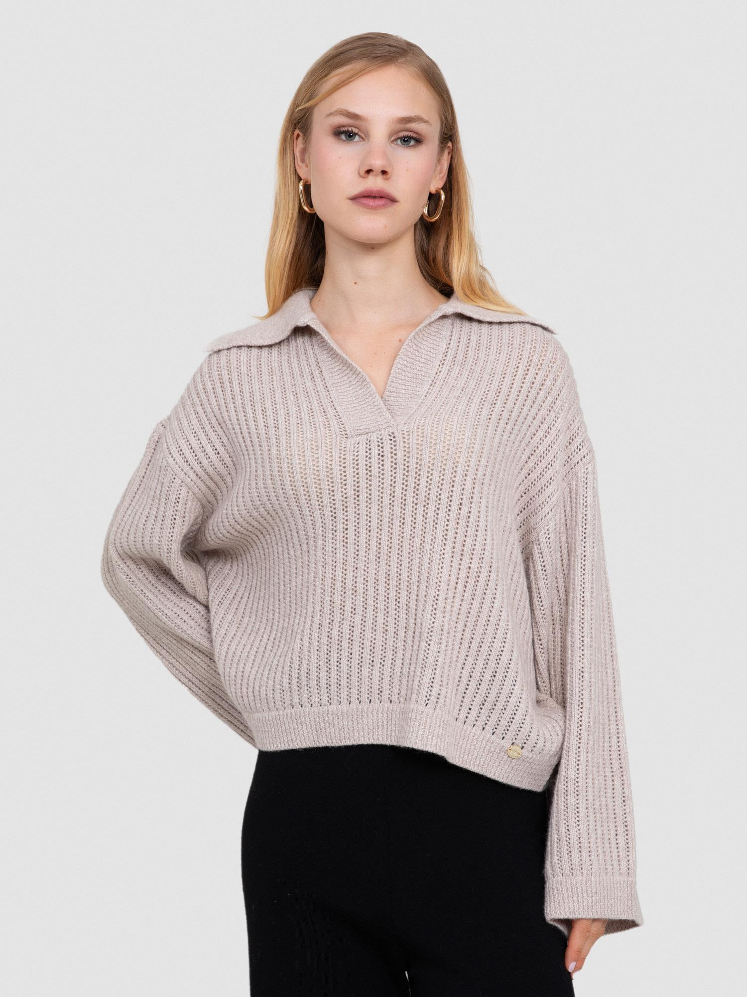 Organik Yün ve Pamuk karışımlı Ajurlu Kazak