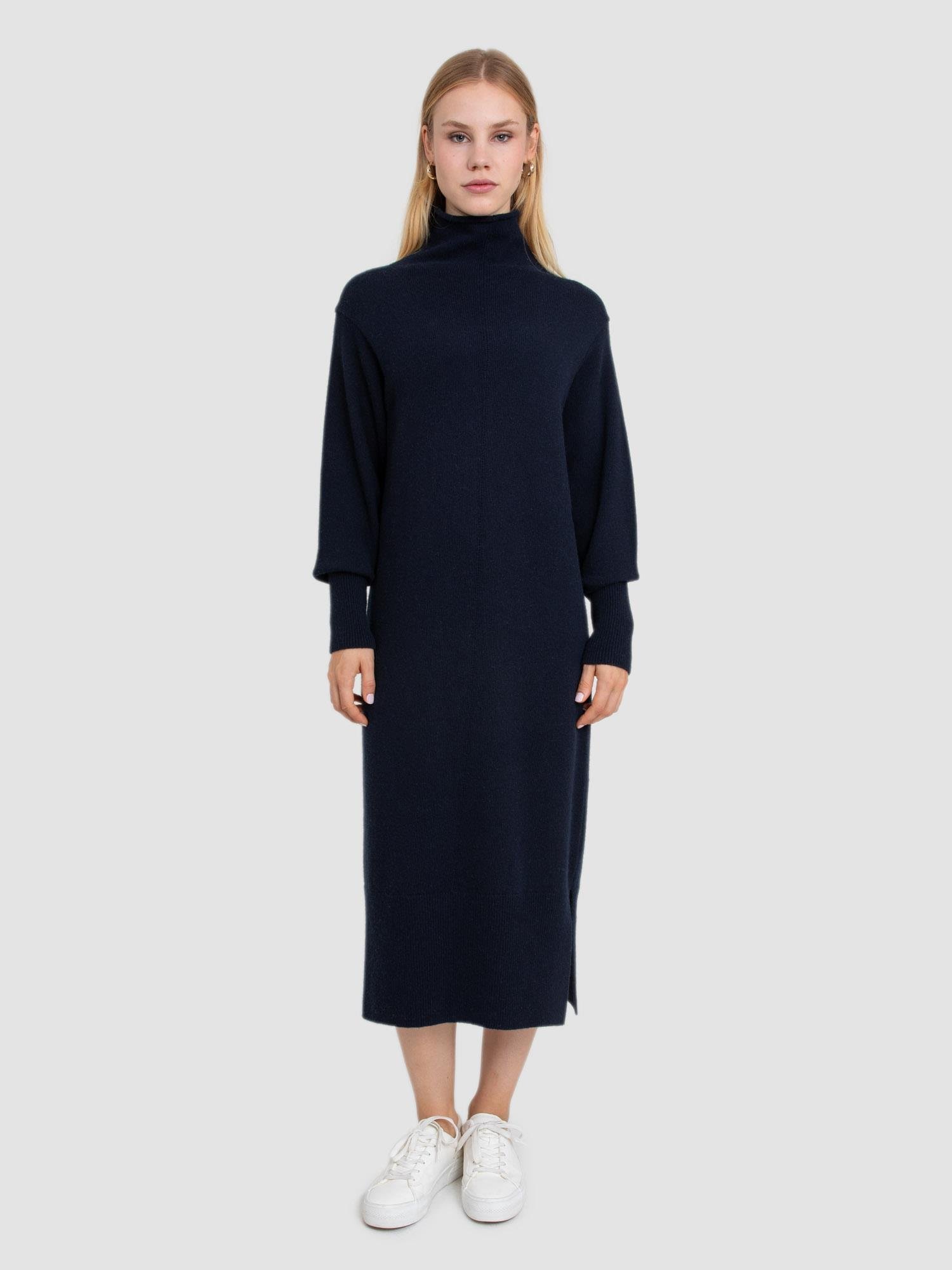 Organik Yün ve Pamuk Karışımlı Dik Yaka Elbise