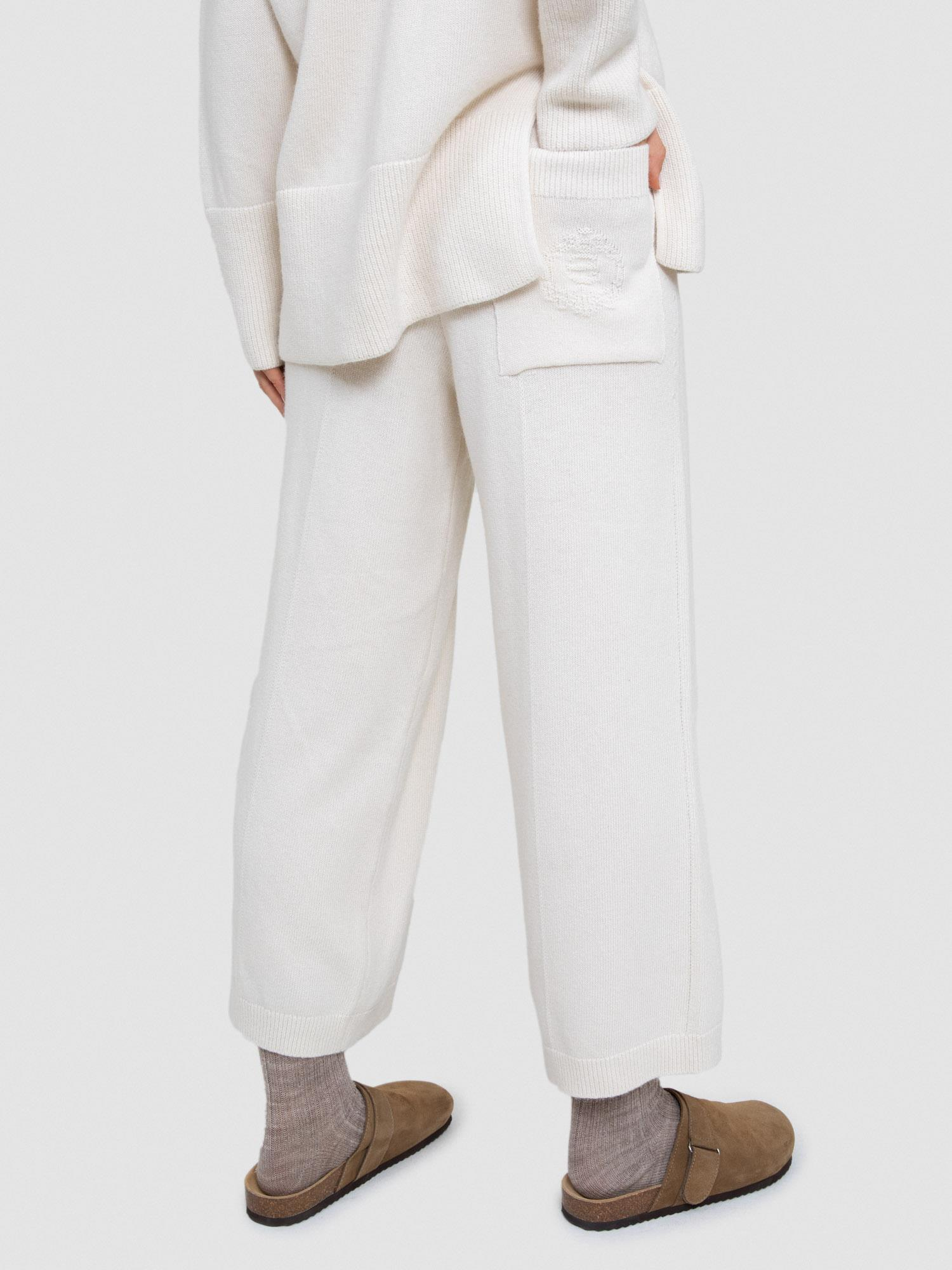 Organik Yün ve Pamuk Karışımlı Şerit Örgü Detaylı Bol Paça Pantolon